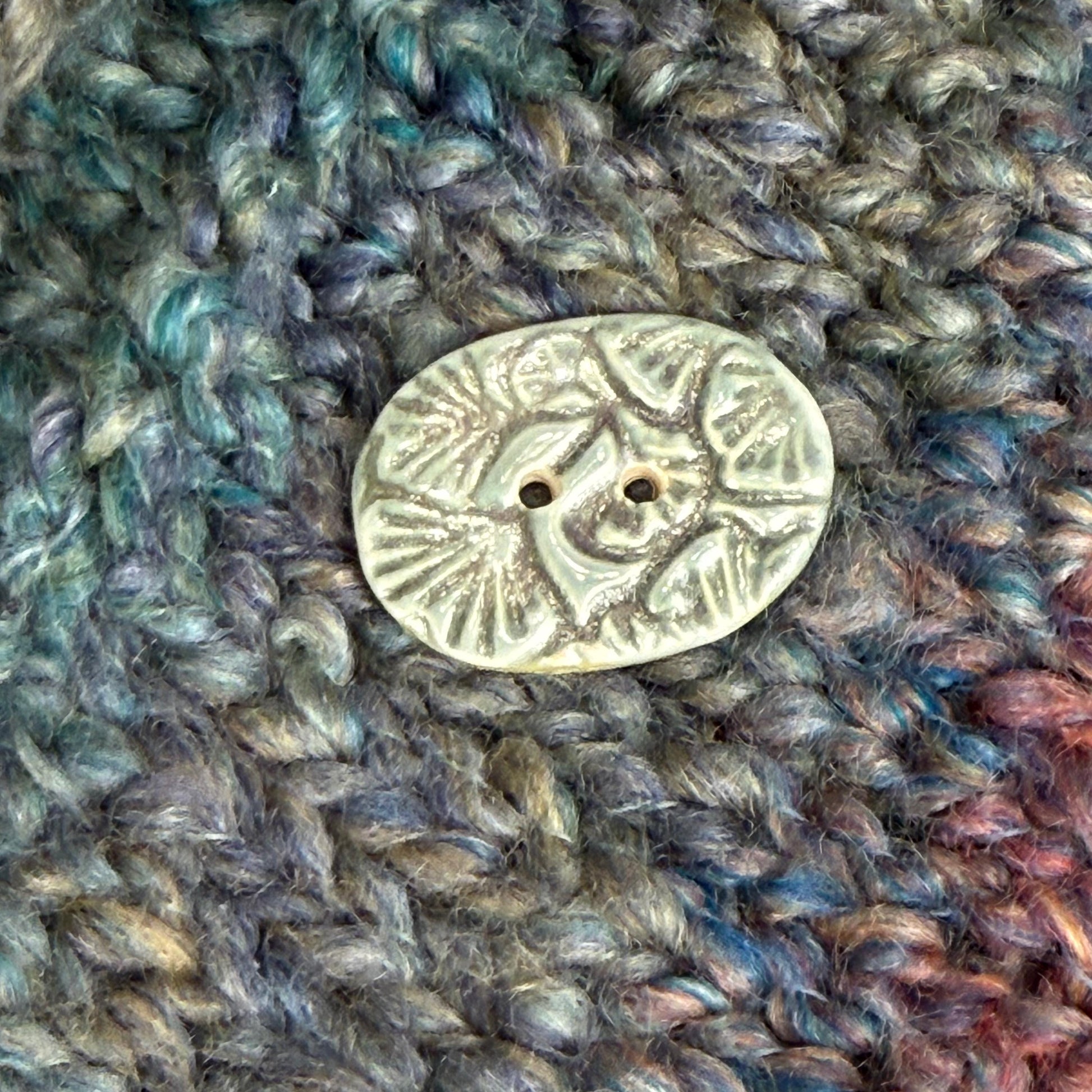Gingko Green and Blue Oblong Ceramic Button