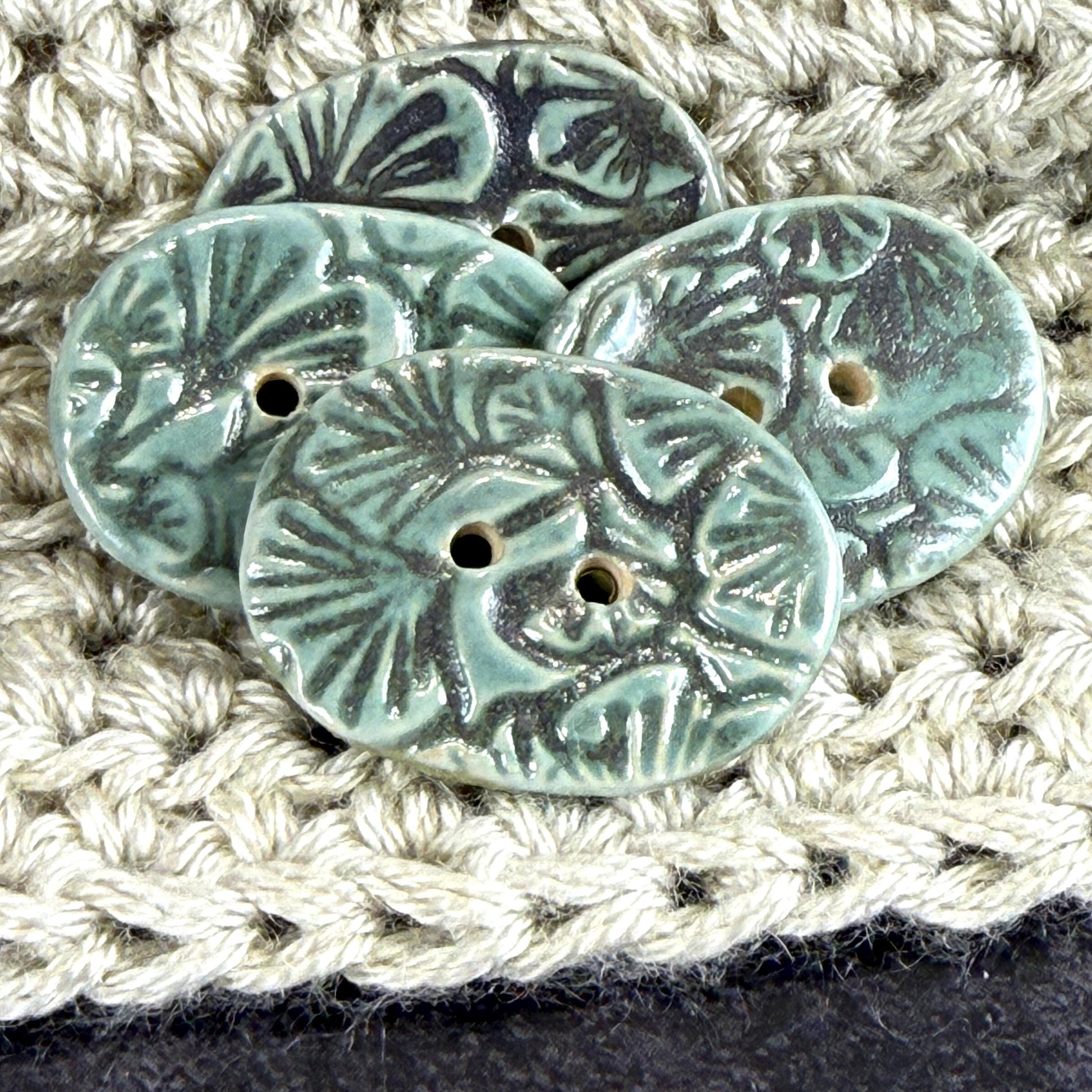 Gingko Green and Blue Oblong Ceramic Button