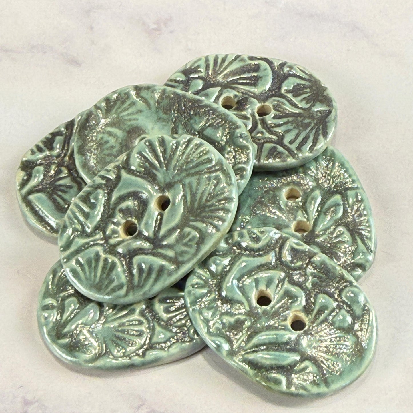 Gingko Green and Blue Oblong Ceramic Button