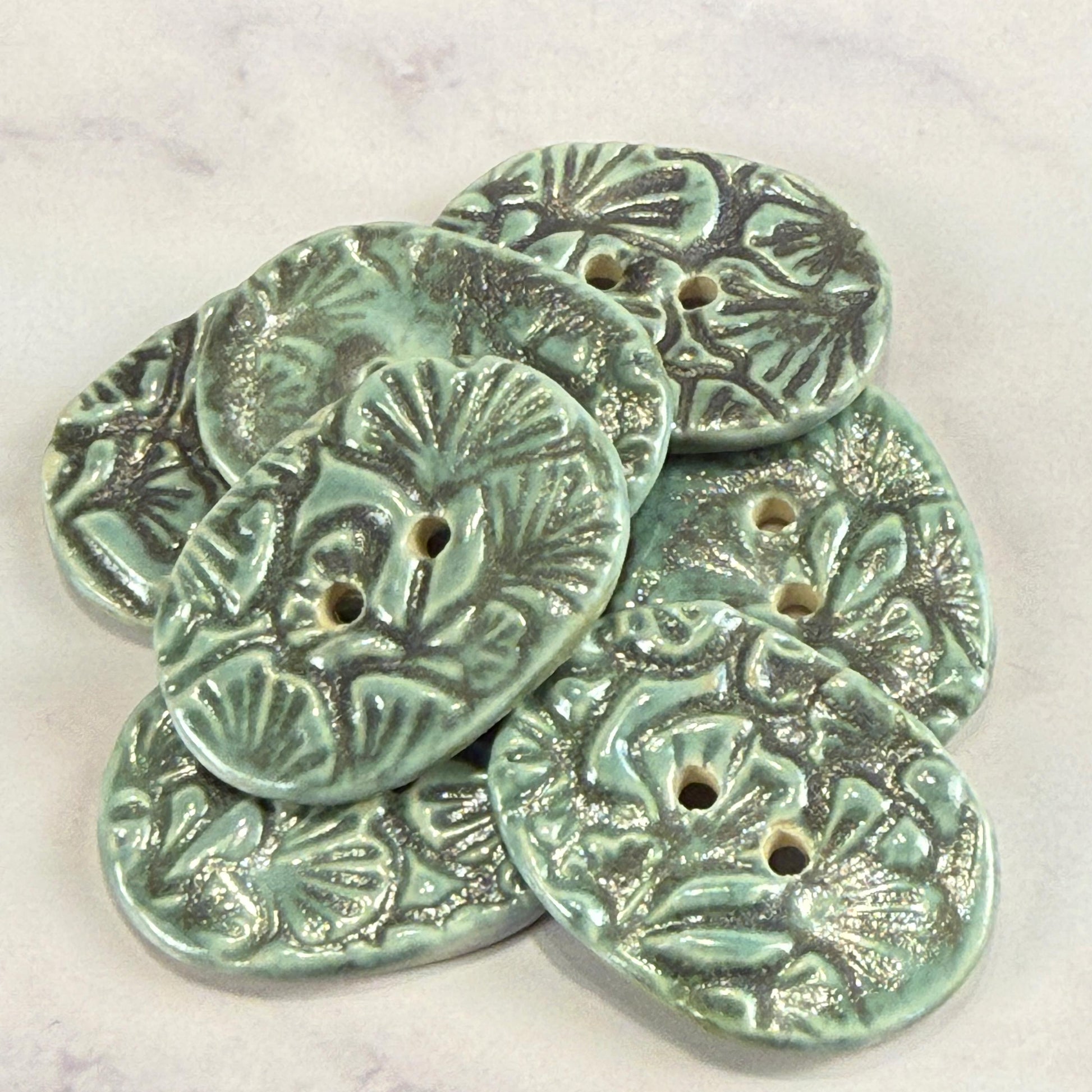 Gingko Green and Blue Oblong Ceramic Button