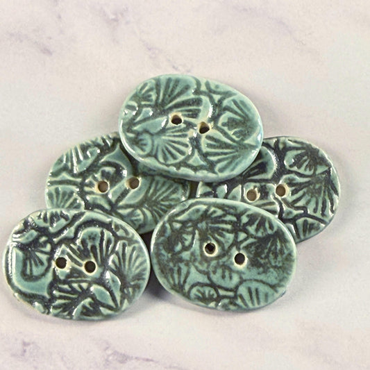 Gingko Green and Blue Oblong Ceramic Button