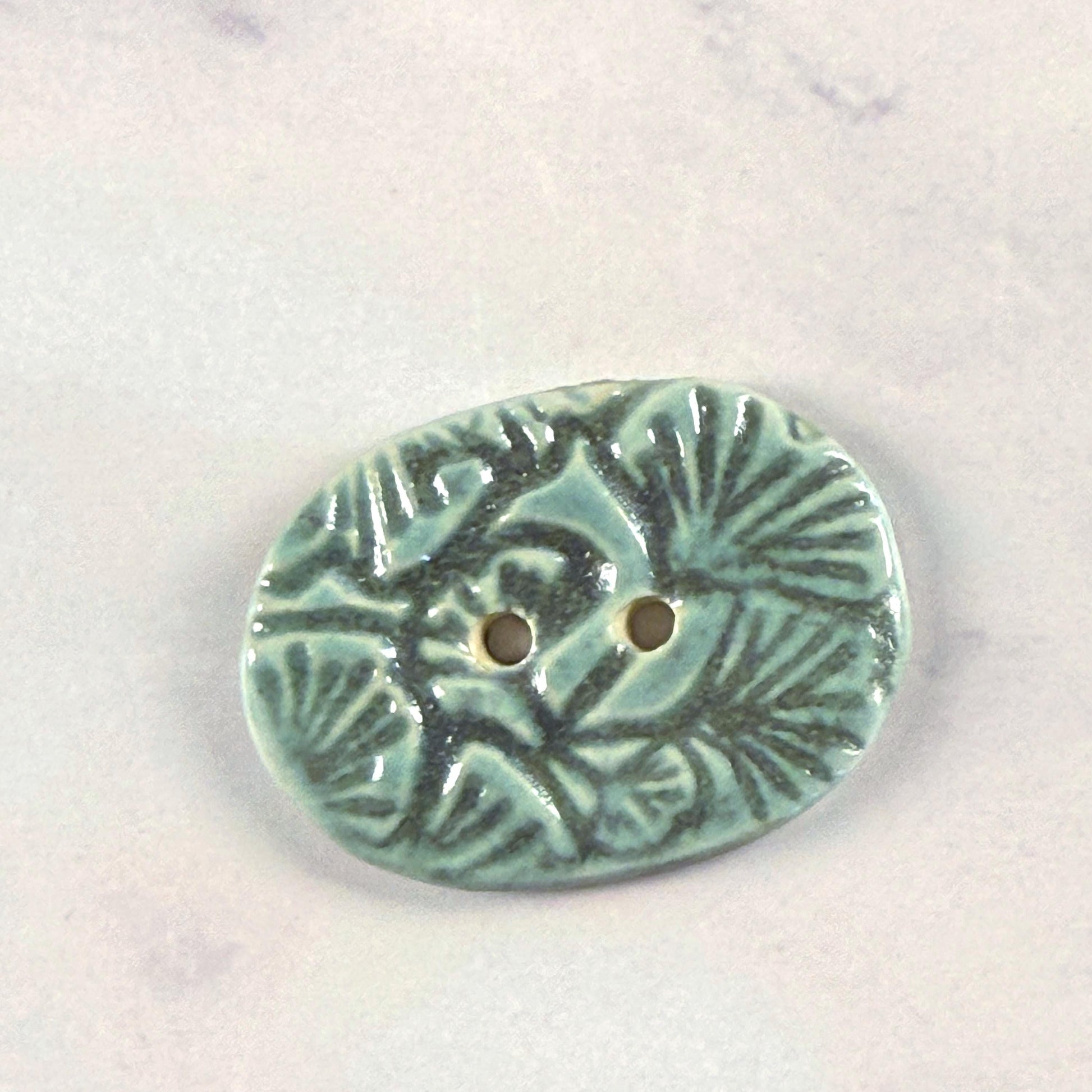 Gingko Green and Blue Oblong Ceramic Button