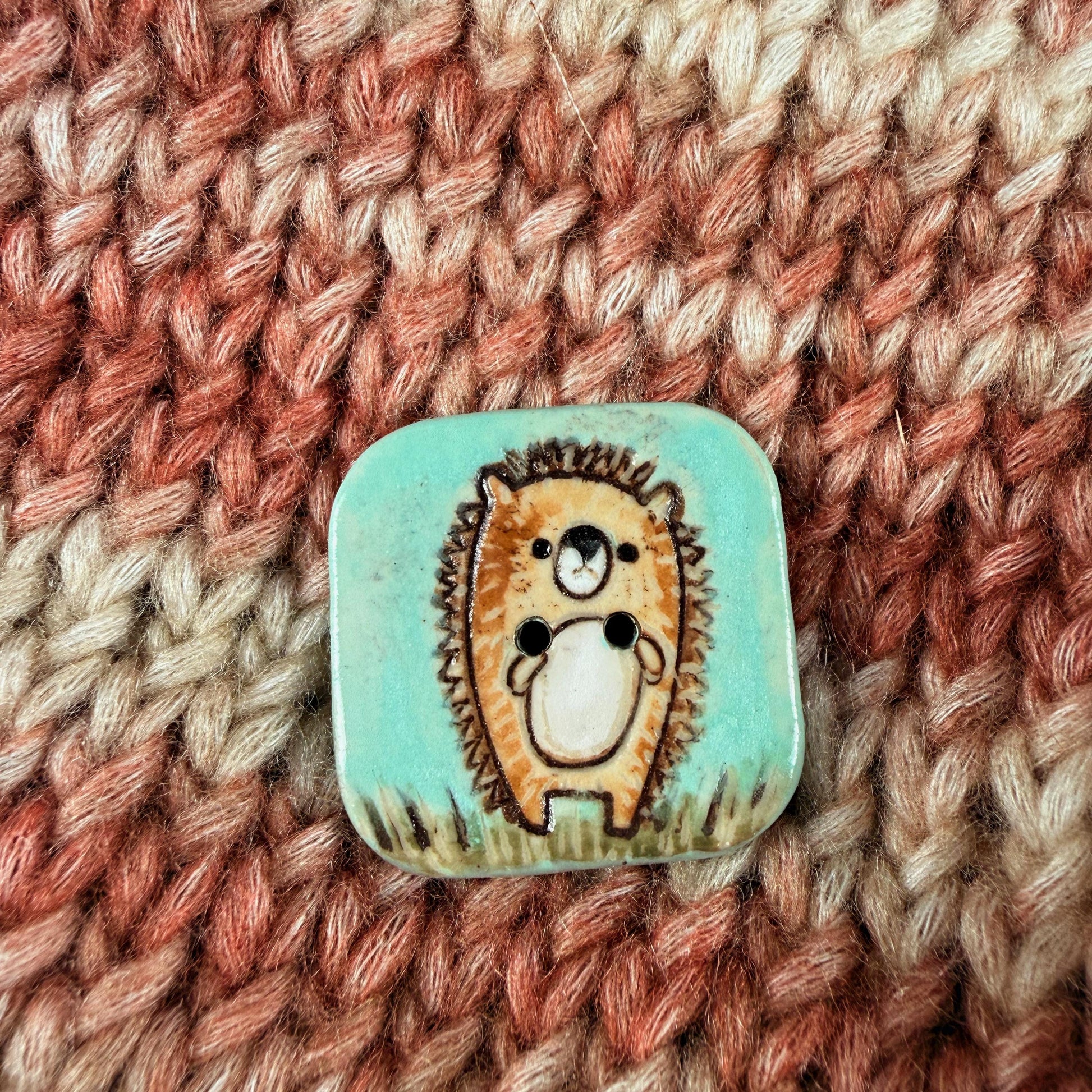 Retro Owl and Hedgie Square Ceramic Buttons