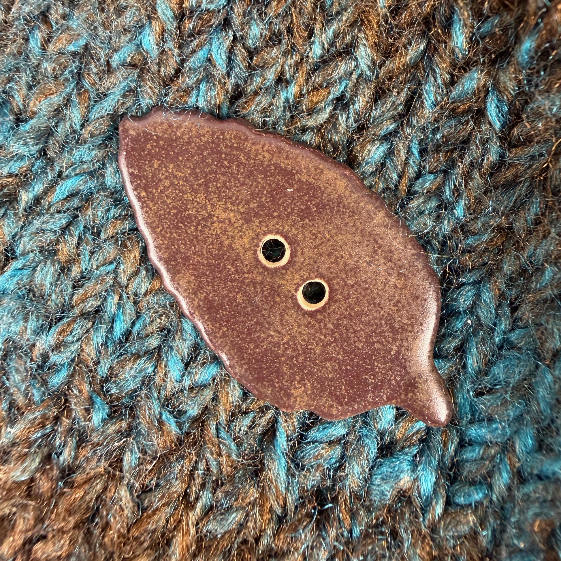 Large Dark Brown Leaf Ceramic Button