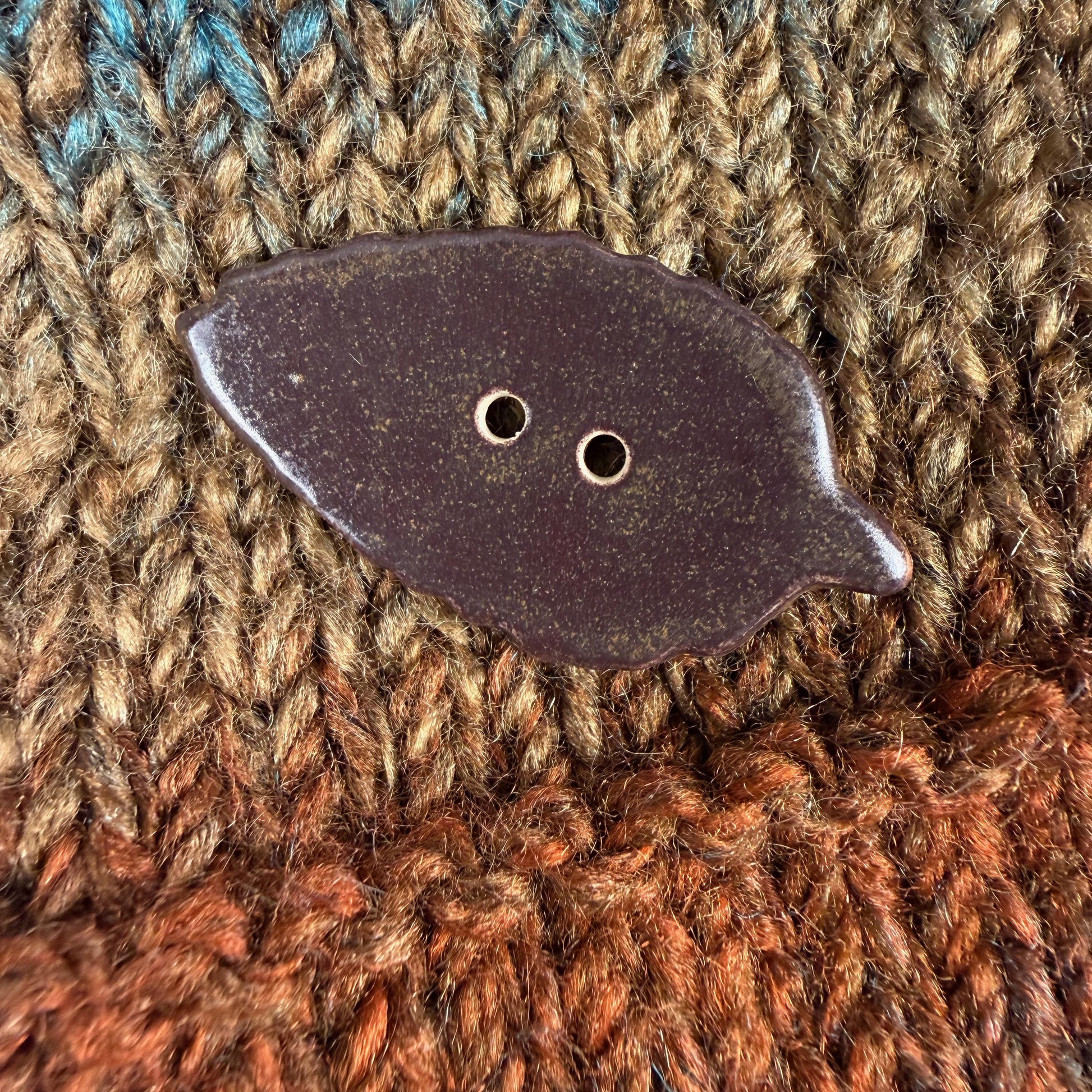 Large Dark Brown Leaf Ceramic Button