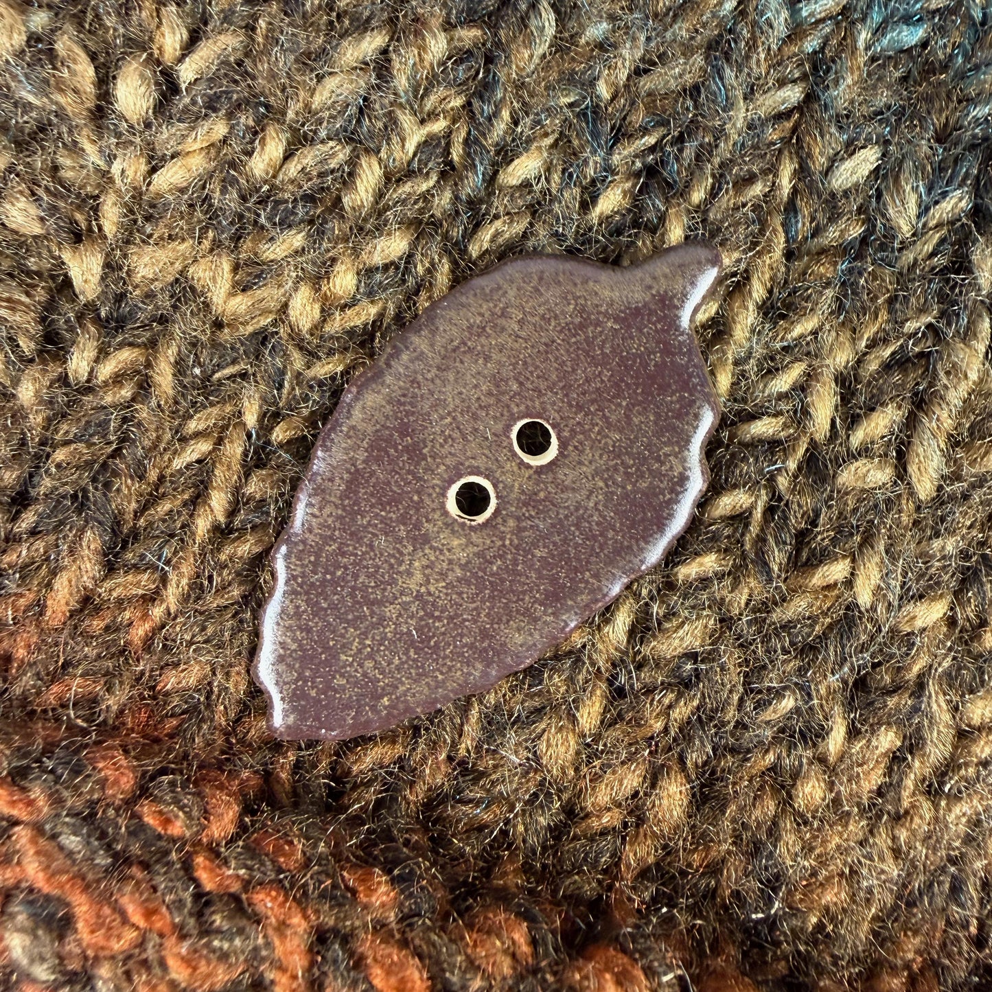 Large Dark Brown Leaf Ceramic Button