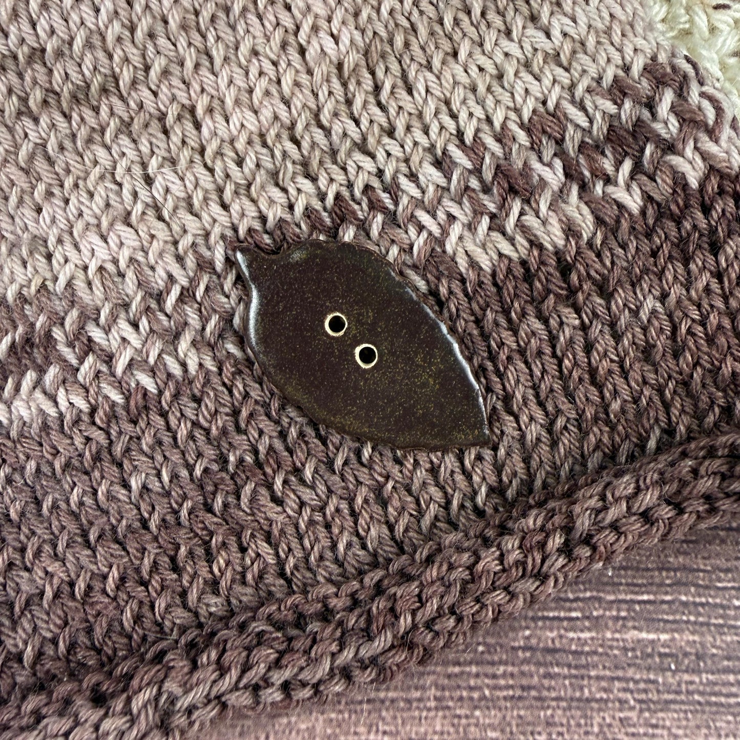Large Dark Brown Leaf Ceramic Button