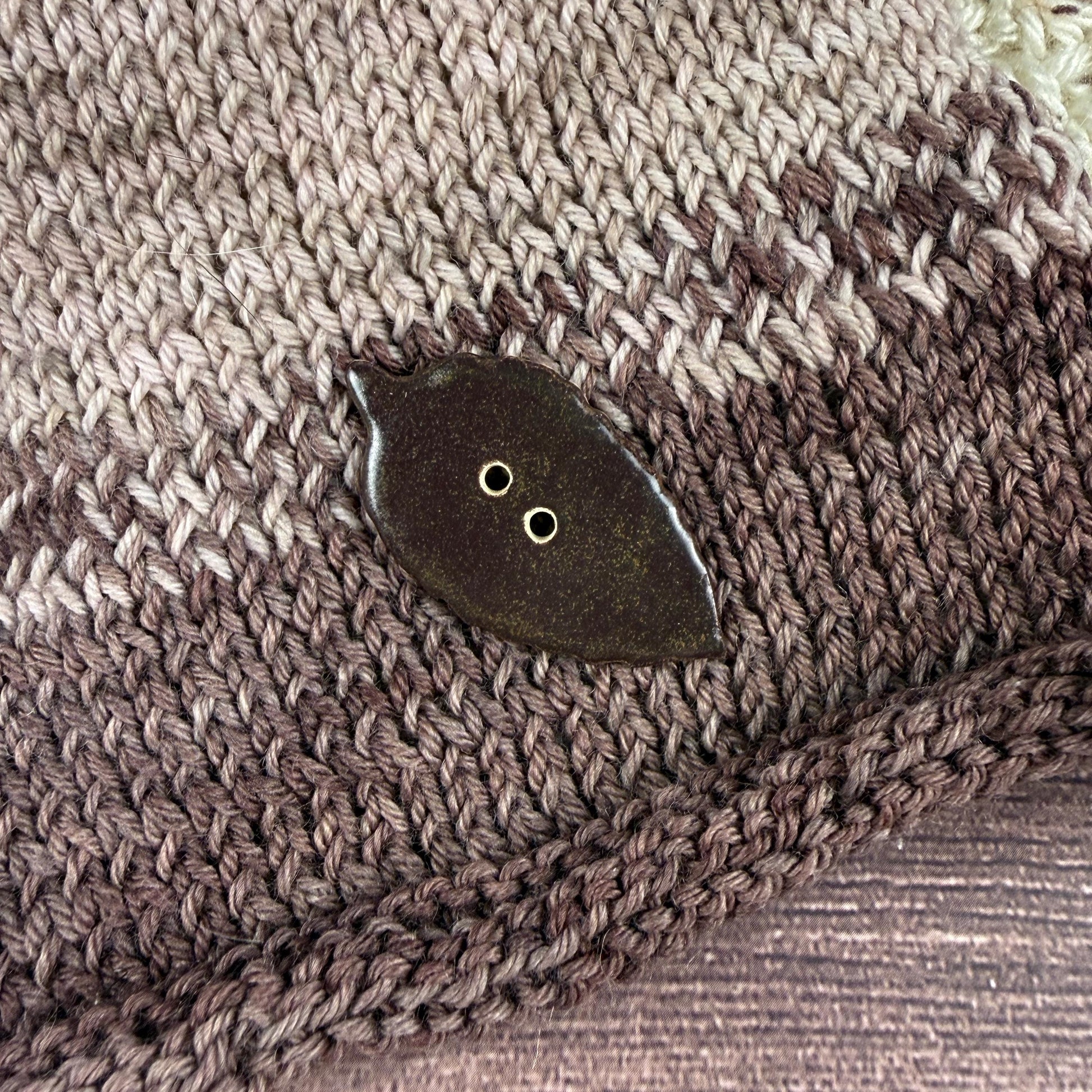 Large Dark Brown Leaf Ceramic Button
