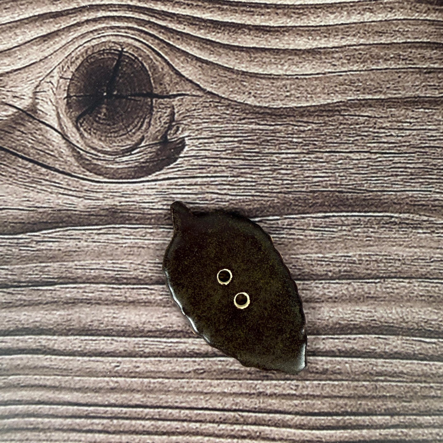 Large Dark Brown Leaf Ceramic Button