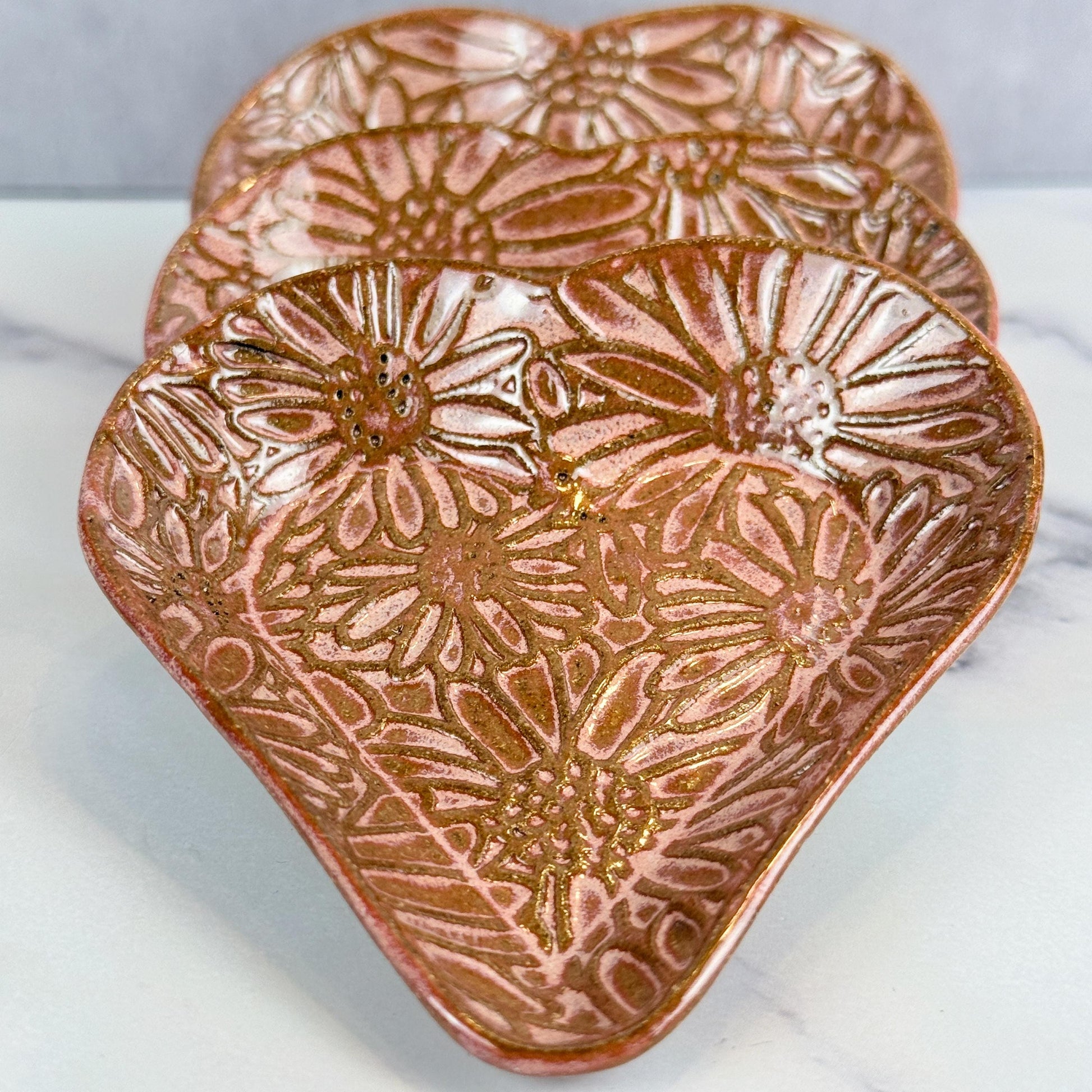 Red Ceramic Teabag Holder/Spoonrest with Daisy Pattern