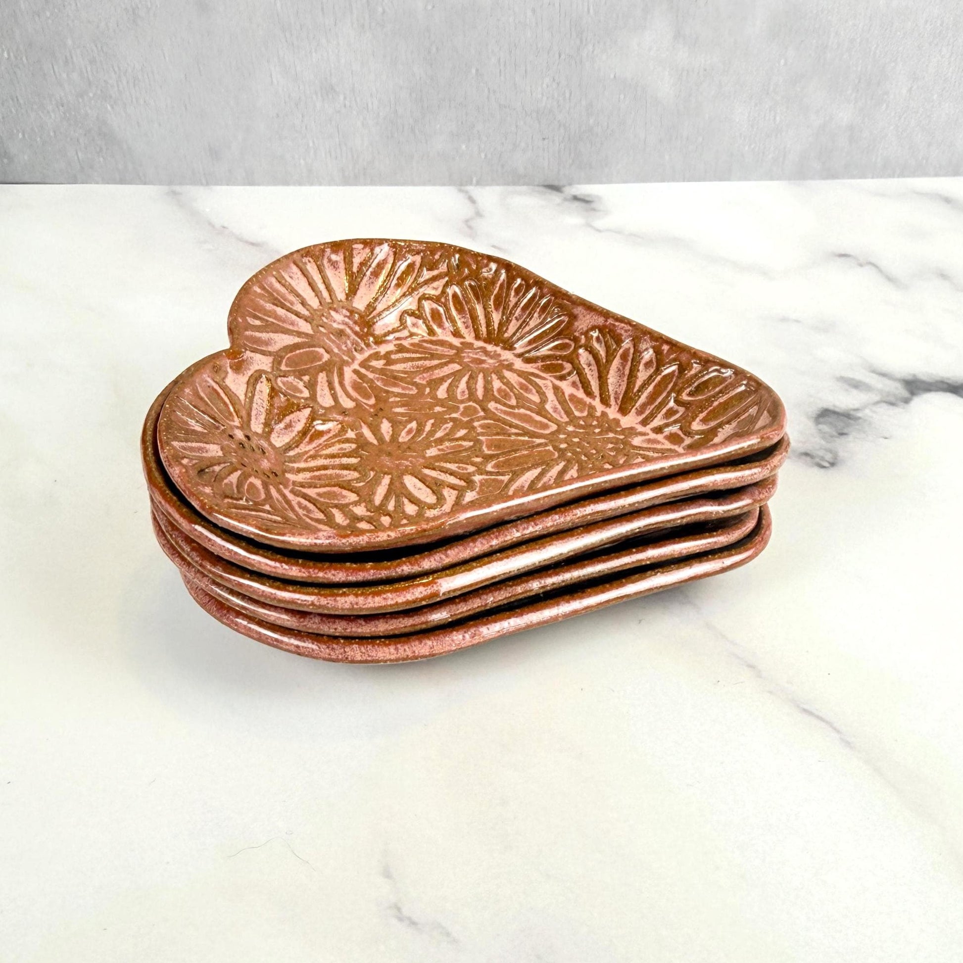Red Ceramic Teabag Holder/Spoonrest with Daisy Pattern