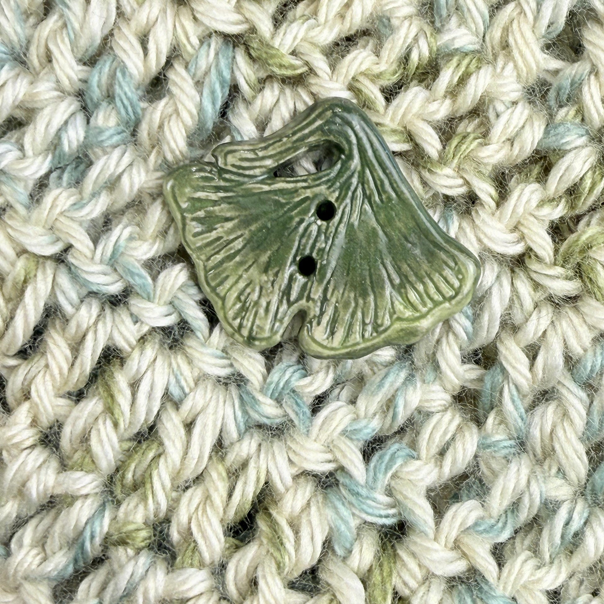 Carved Green Ginkgo Ceramic Button