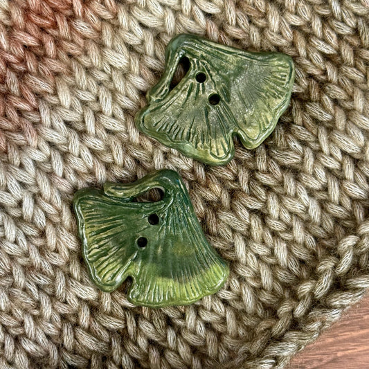 Carved Green Ginkgo Ceramic Button