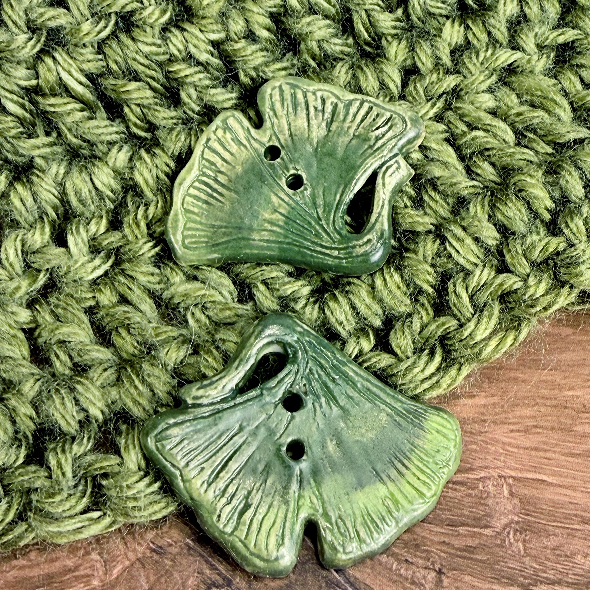 Carved Green Ginkgo Ceramic Button