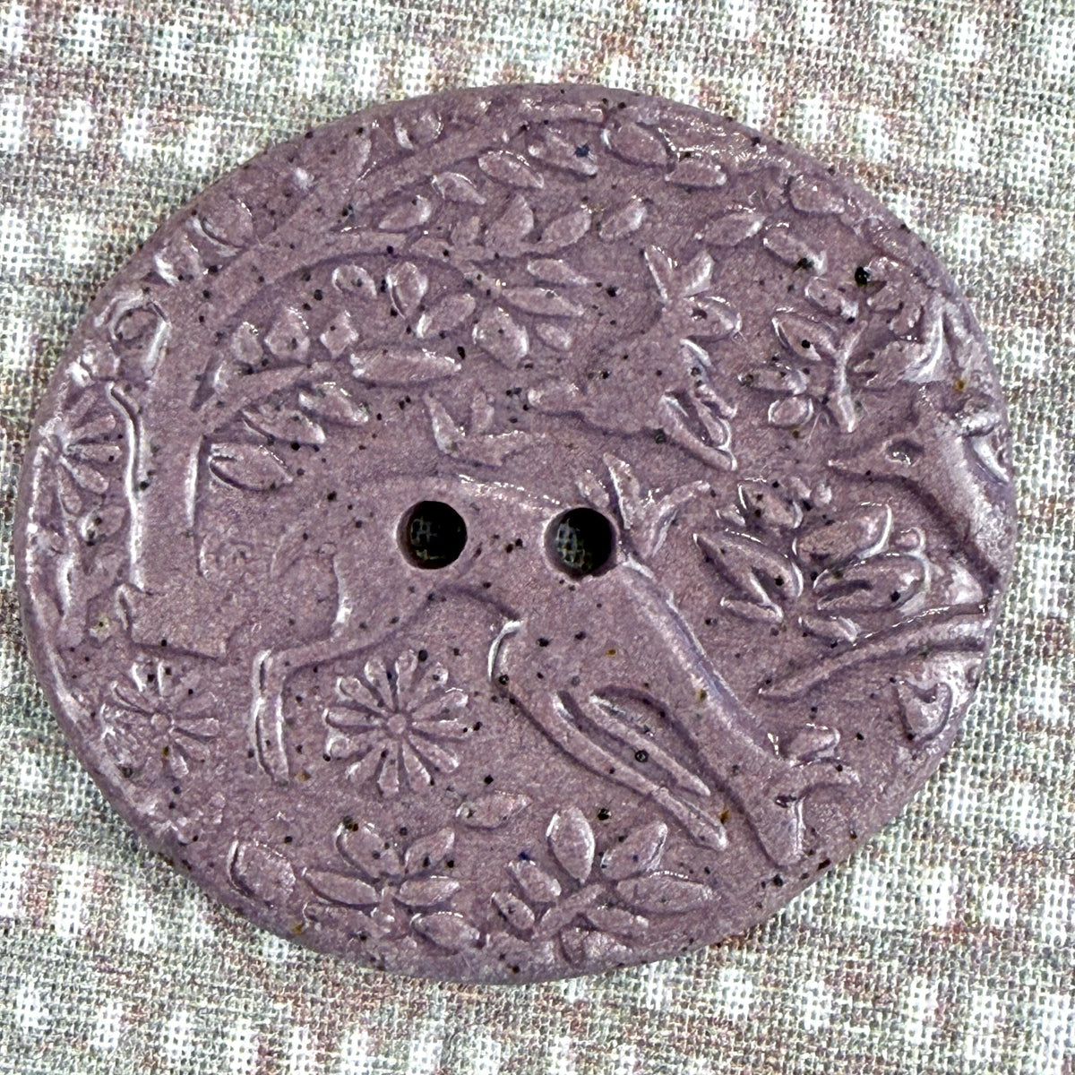 Lg Dark Lavender Porcelain Woodland Deer Oval Button