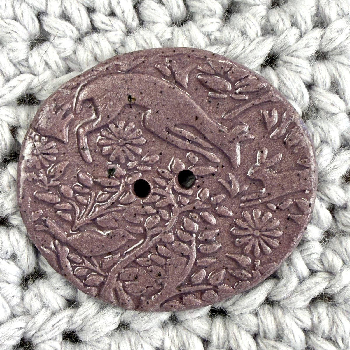 Lg Dark Lavender Porcelain Woodland Deer Oval Button