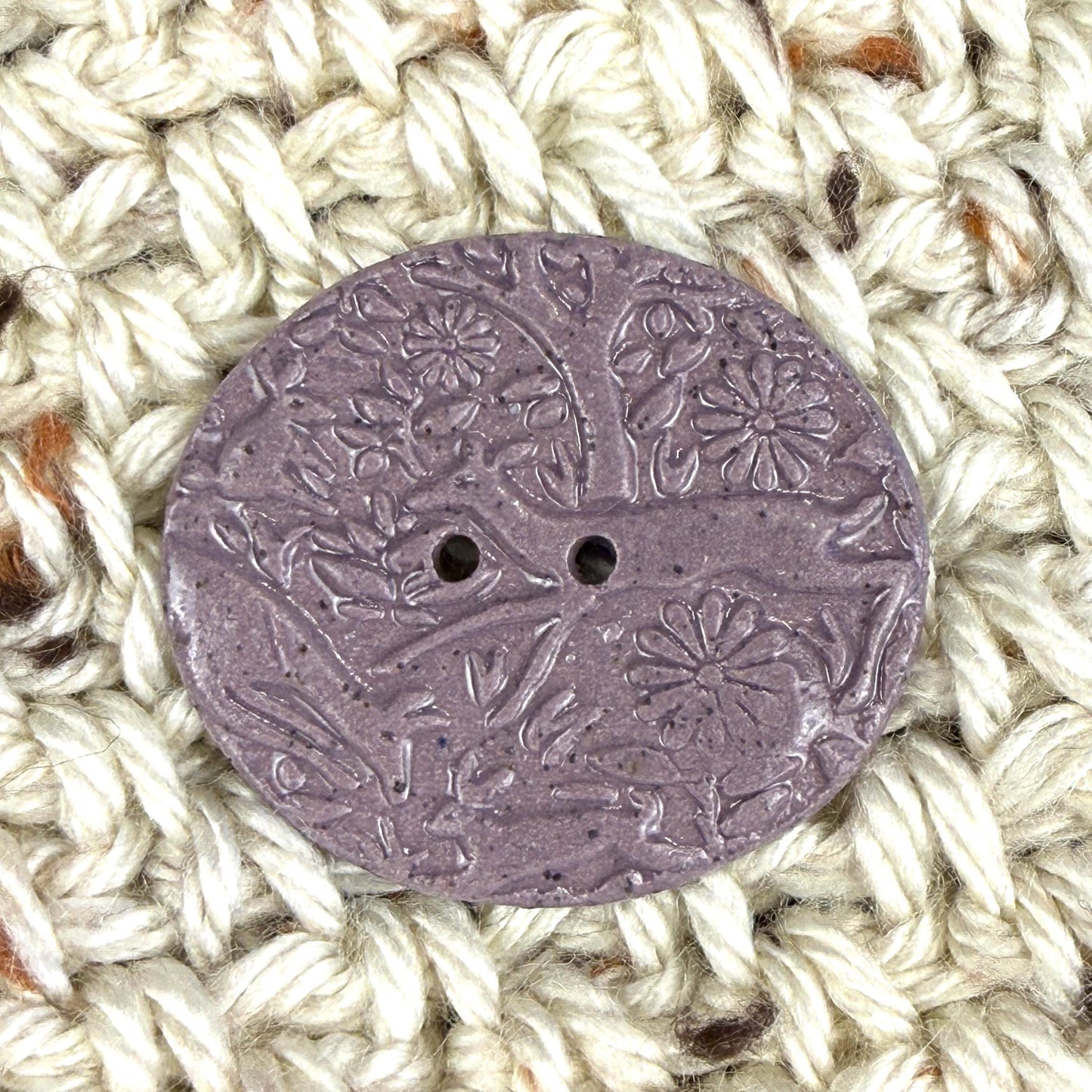 Lg Dark Lavender Porcelain Woodland Deer Oval Button
