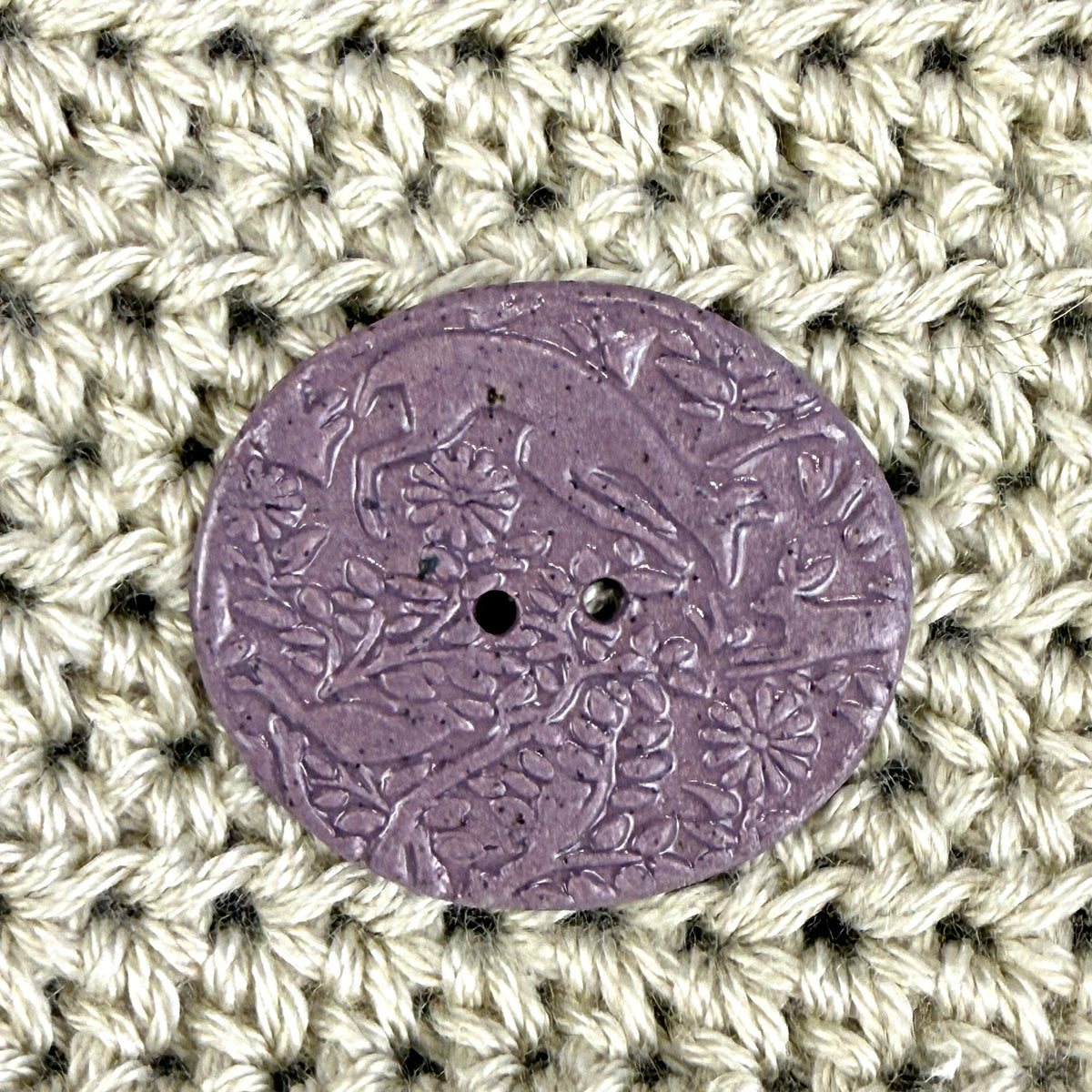 Lg Dark Lavender Porcelain Woodland Deer Oval Button