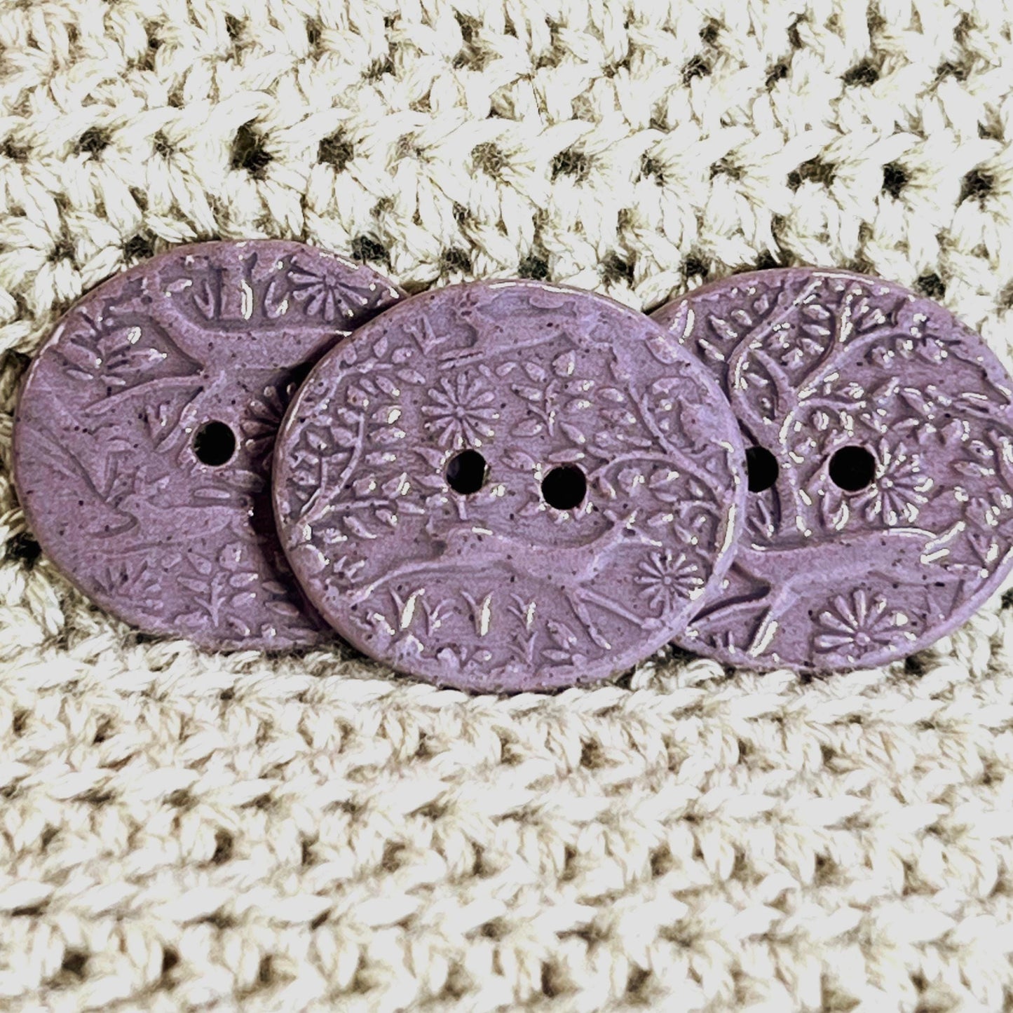 Lg Dark Lavender Porcelain Woodland Deer Oval Button