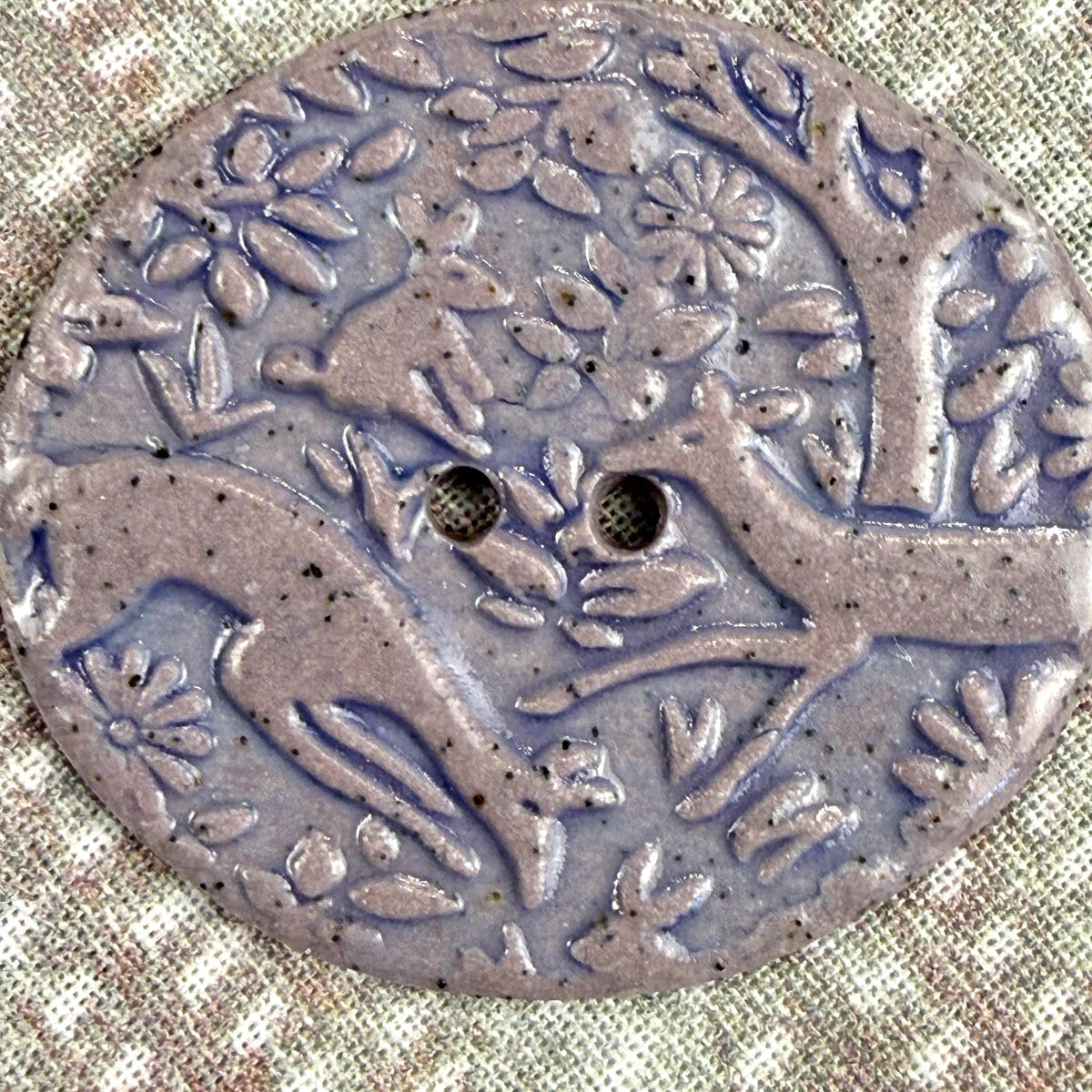 Dark Lavender Porcelain Woodland Deer Oval Button