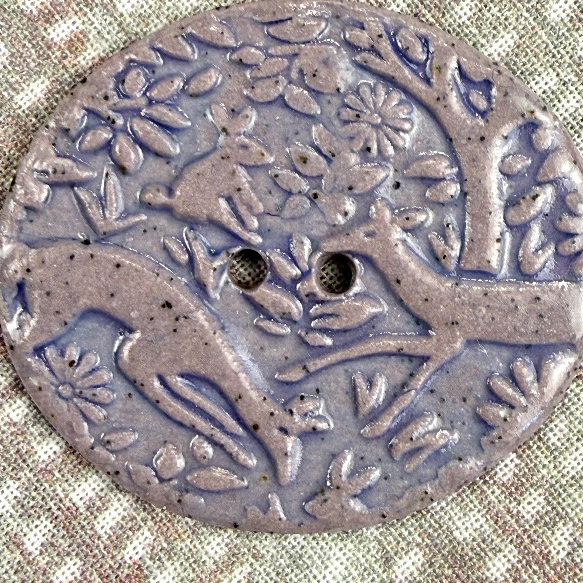 Dark Lavender Porcelain Woodland Deer Oval Button