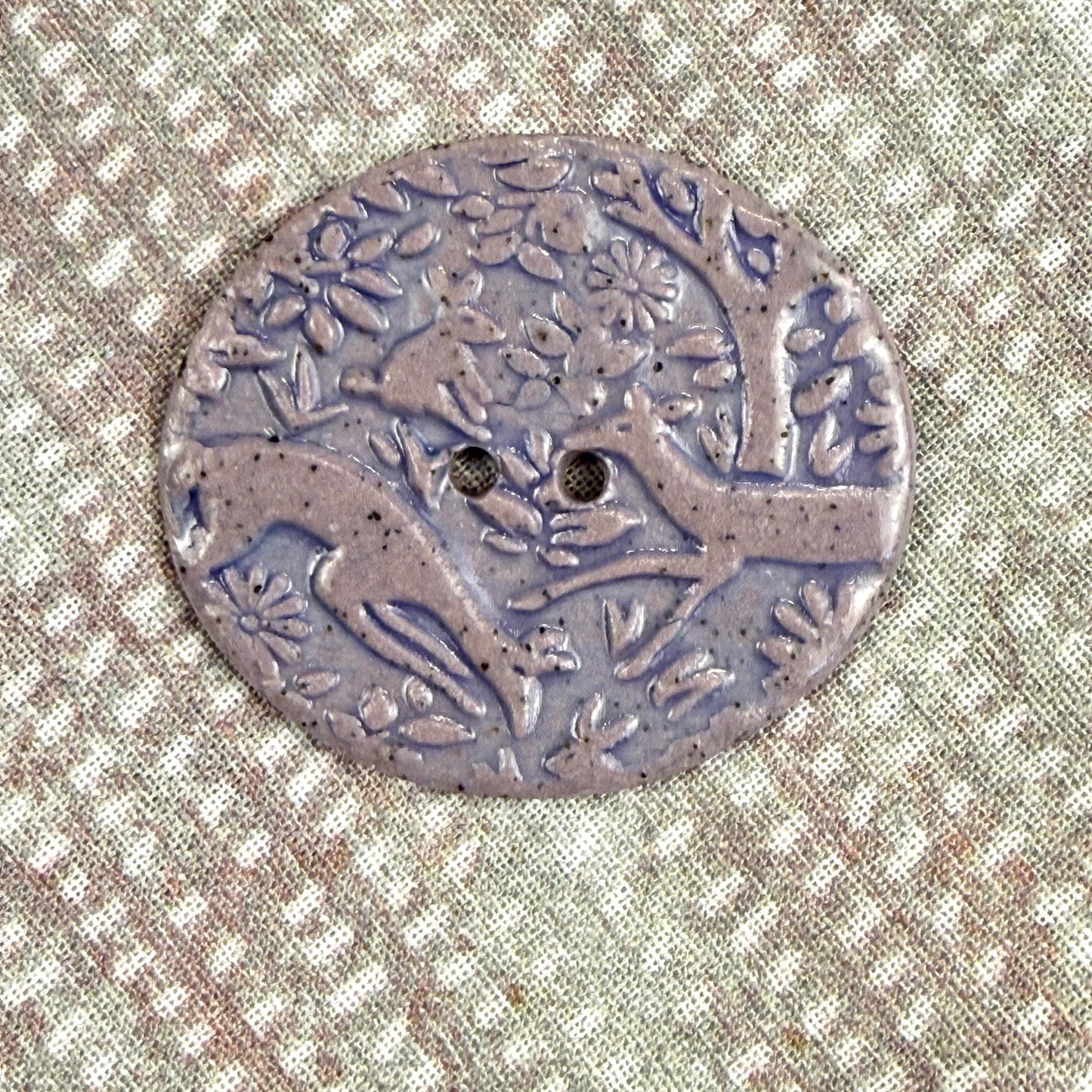 Dark Lavender Porcelain Woodland Deer Oval Button