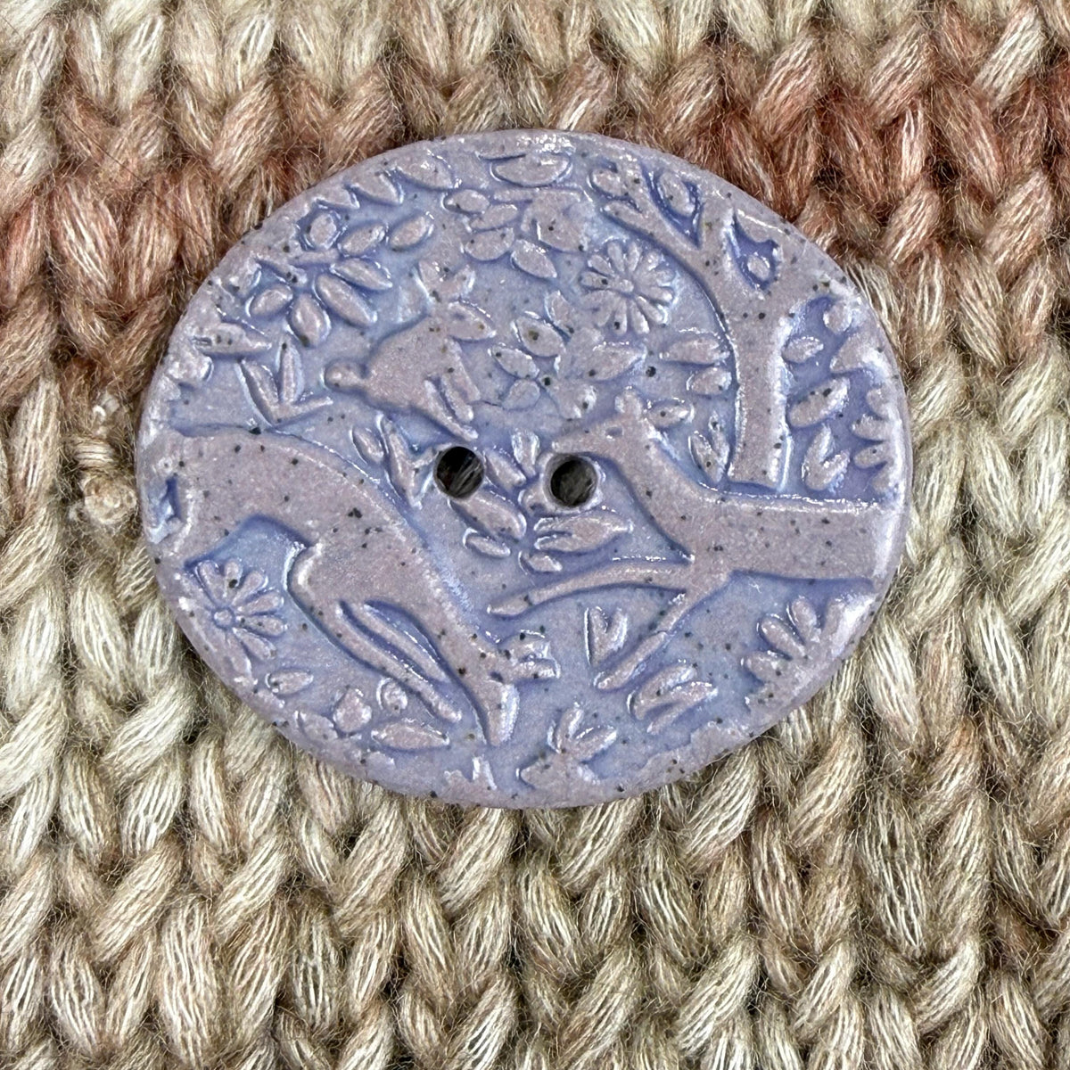 Dark Lavender Porcelain Woodland Deer Oval Button