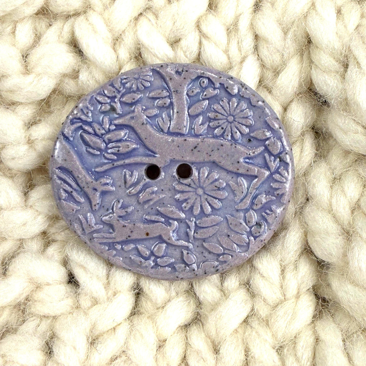 Dark Lavender Porcelain Woodland Deer Oval Button