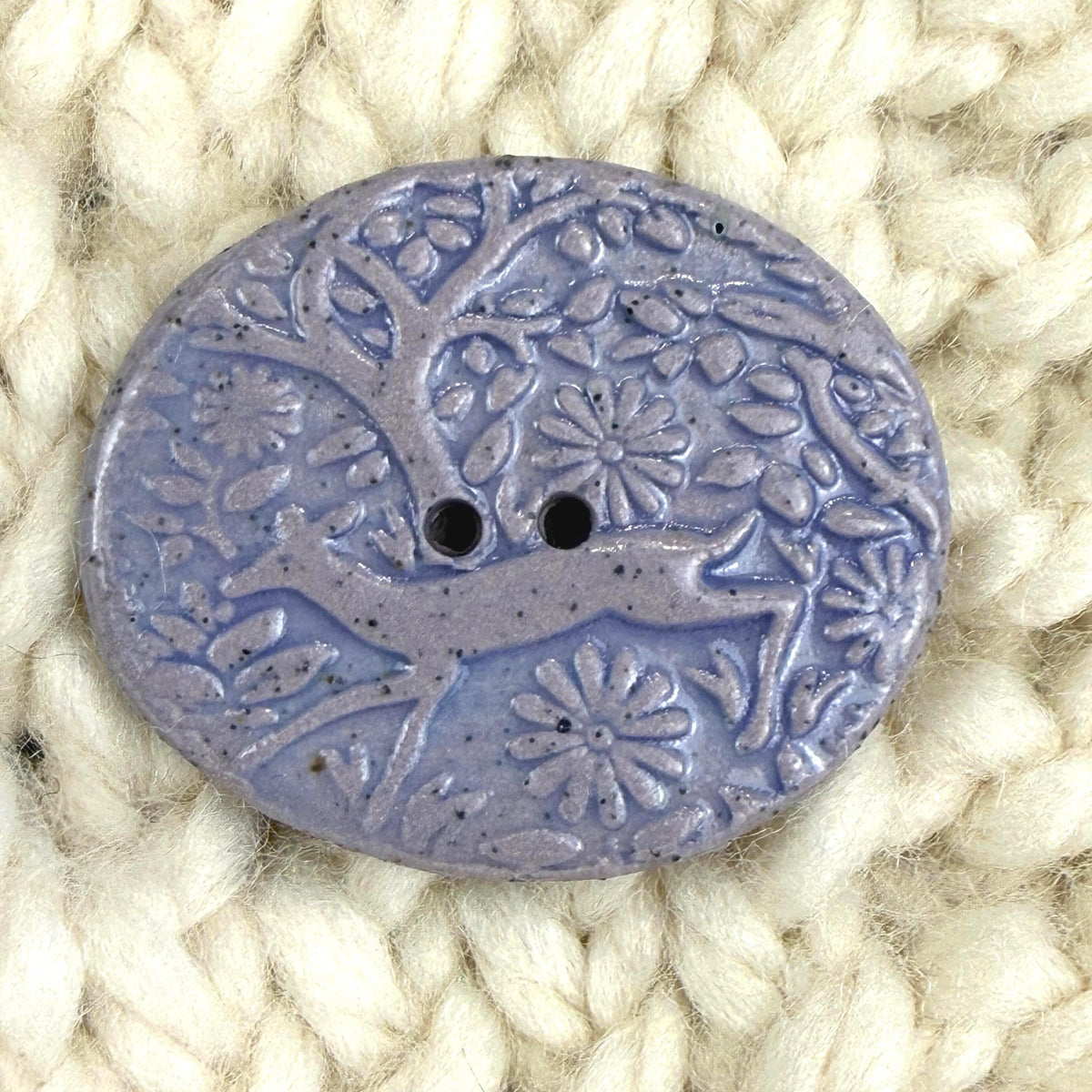 Dark Lavender Porcelain Woodland Deer Oval Button