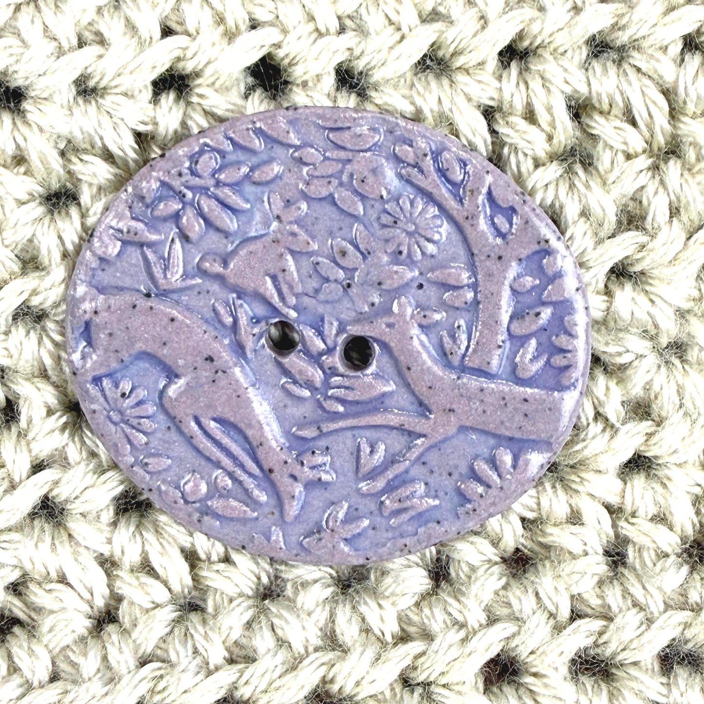 Dark Lavender Porcelain Woodland Deer Oval Button