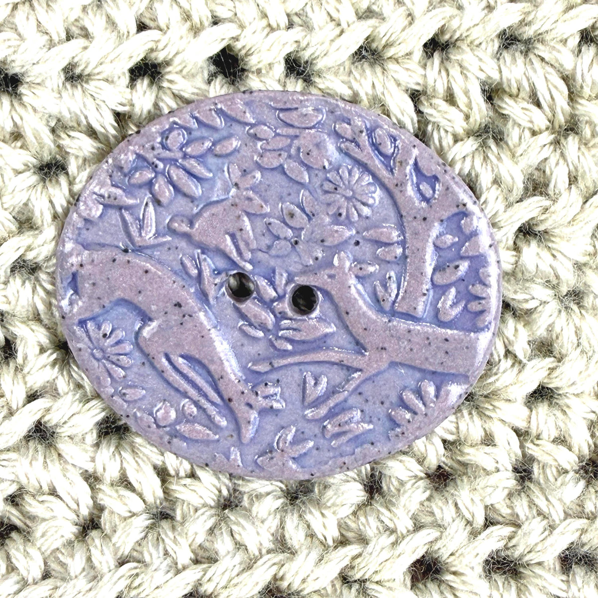 Dark Lavender Porcelain Woodland Deer Oval Button