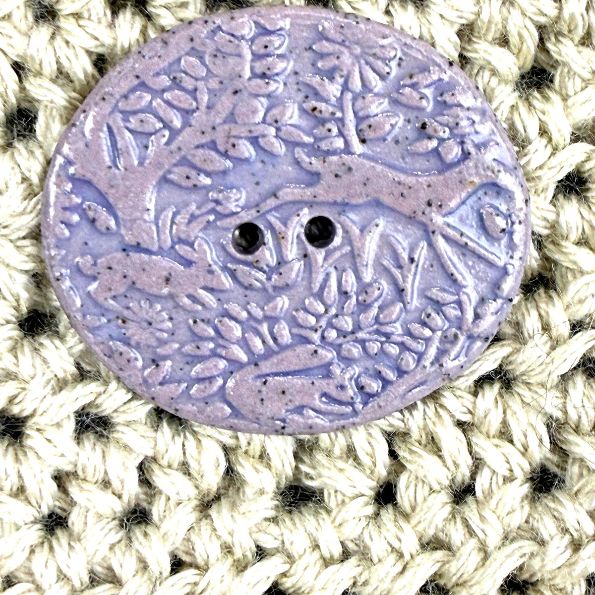 Dark Lavender Porcelain Woodland Deer Oval Button