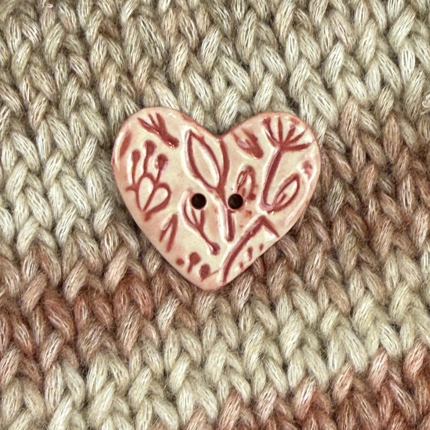 Red and Pale Pink Floral Patterned Heart Ceramic Button
