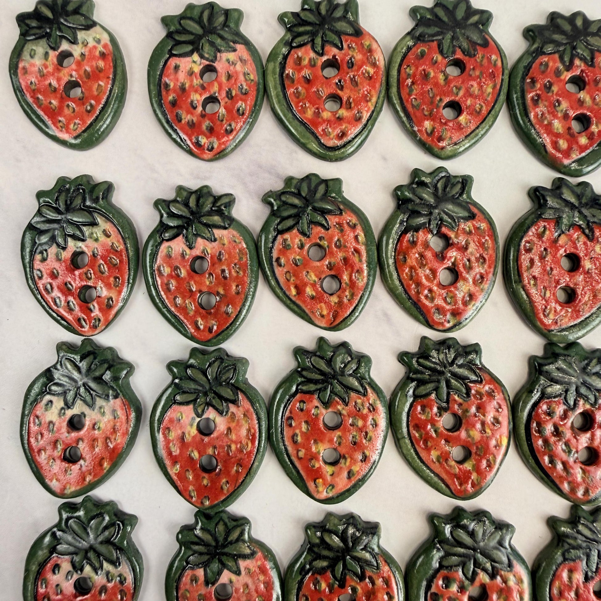 Set of 5 Small Strawberry Season Ceramic Buttons