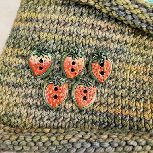 Set of 5 Small Strawberry Season Ceramic Buttons