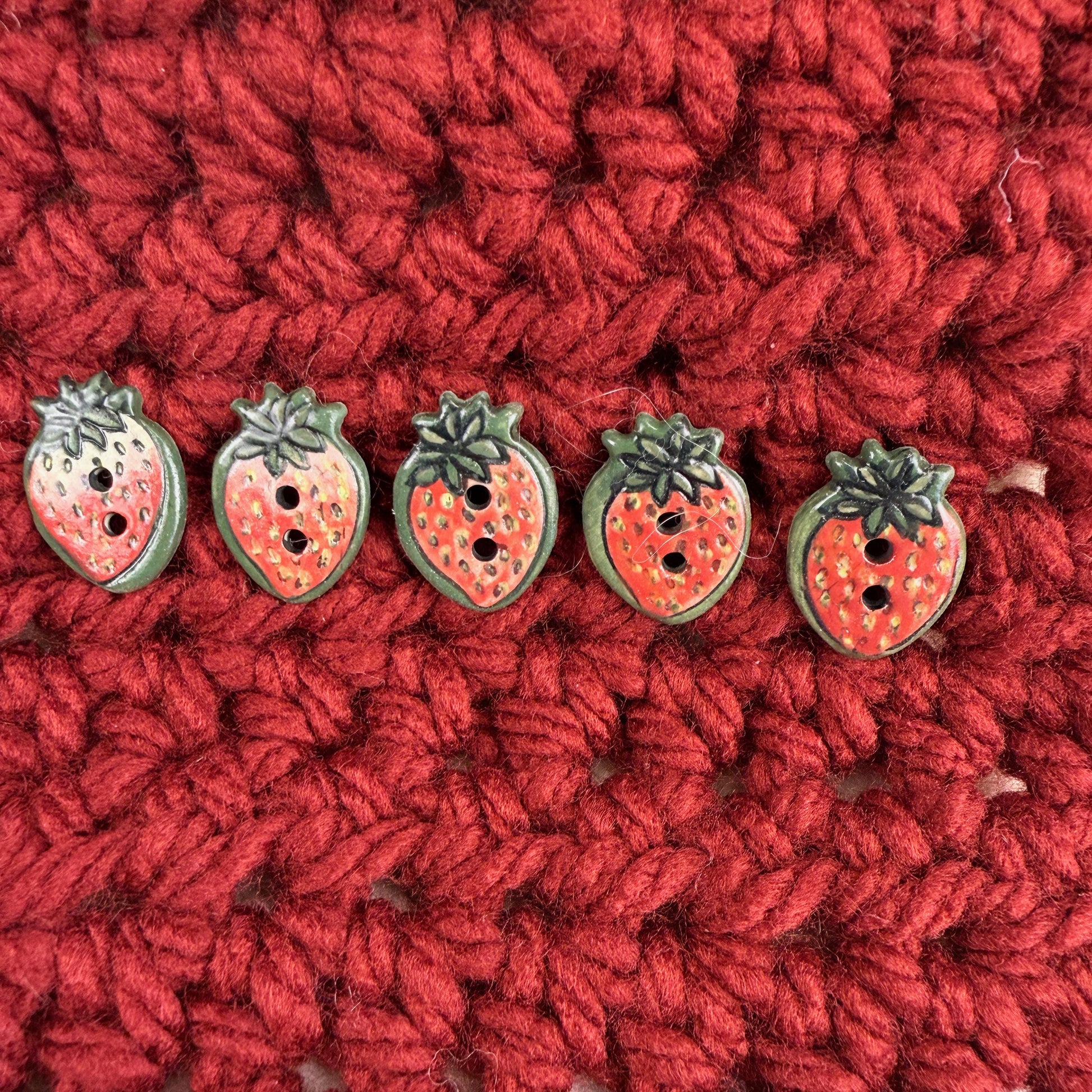 Set of 5 Small Strawberry Season Ceramic Buttons