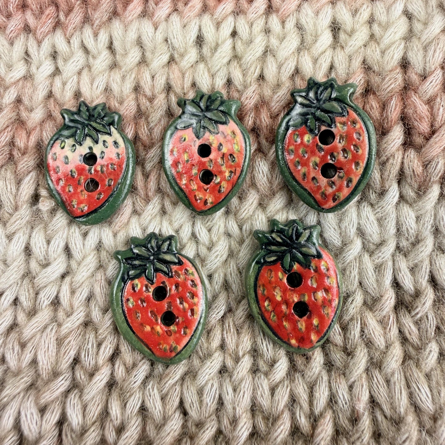 Set of 5 Small Strawberry Season Ceramic Buttons