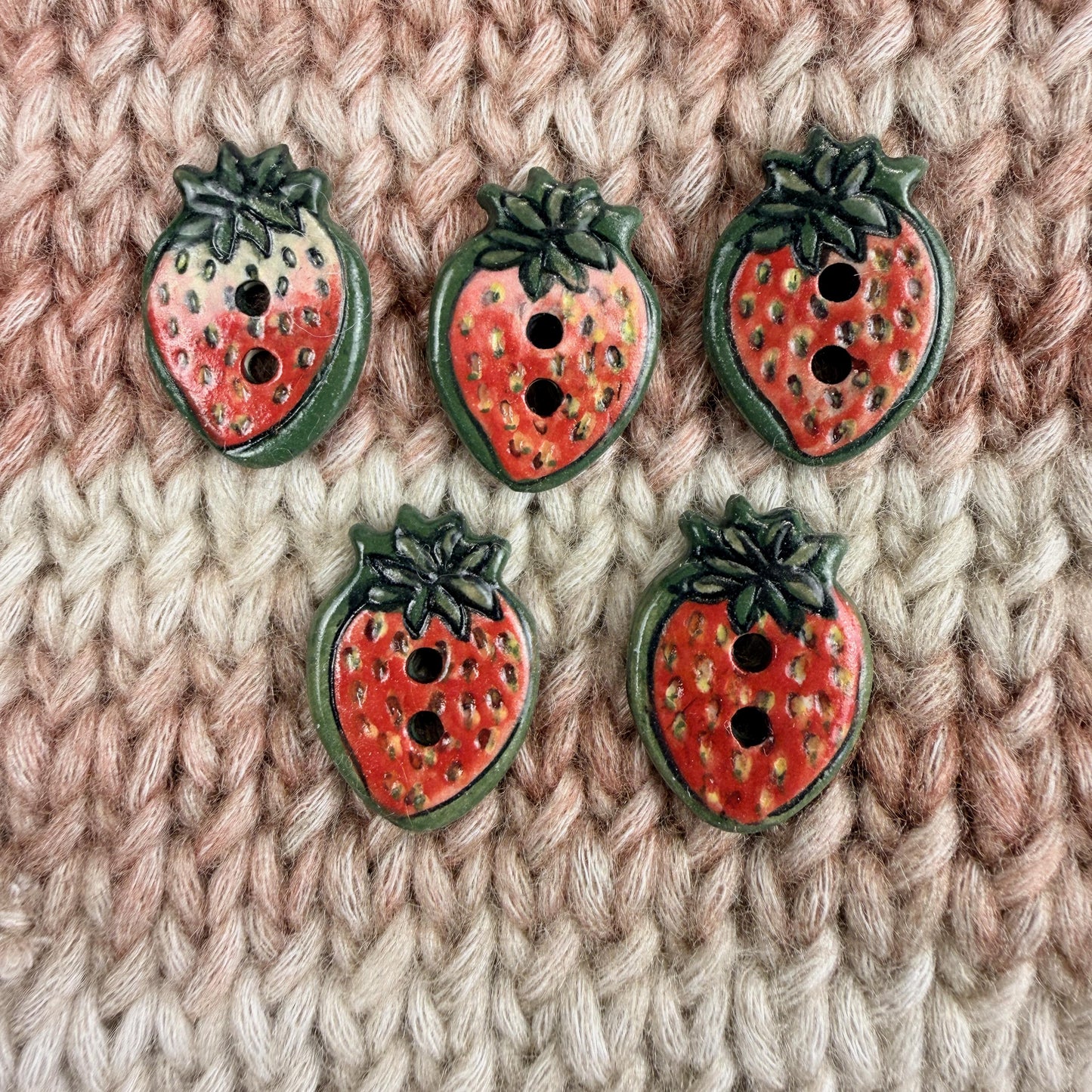 Set of 5 Small Strawberry Season Ceramic Buttons