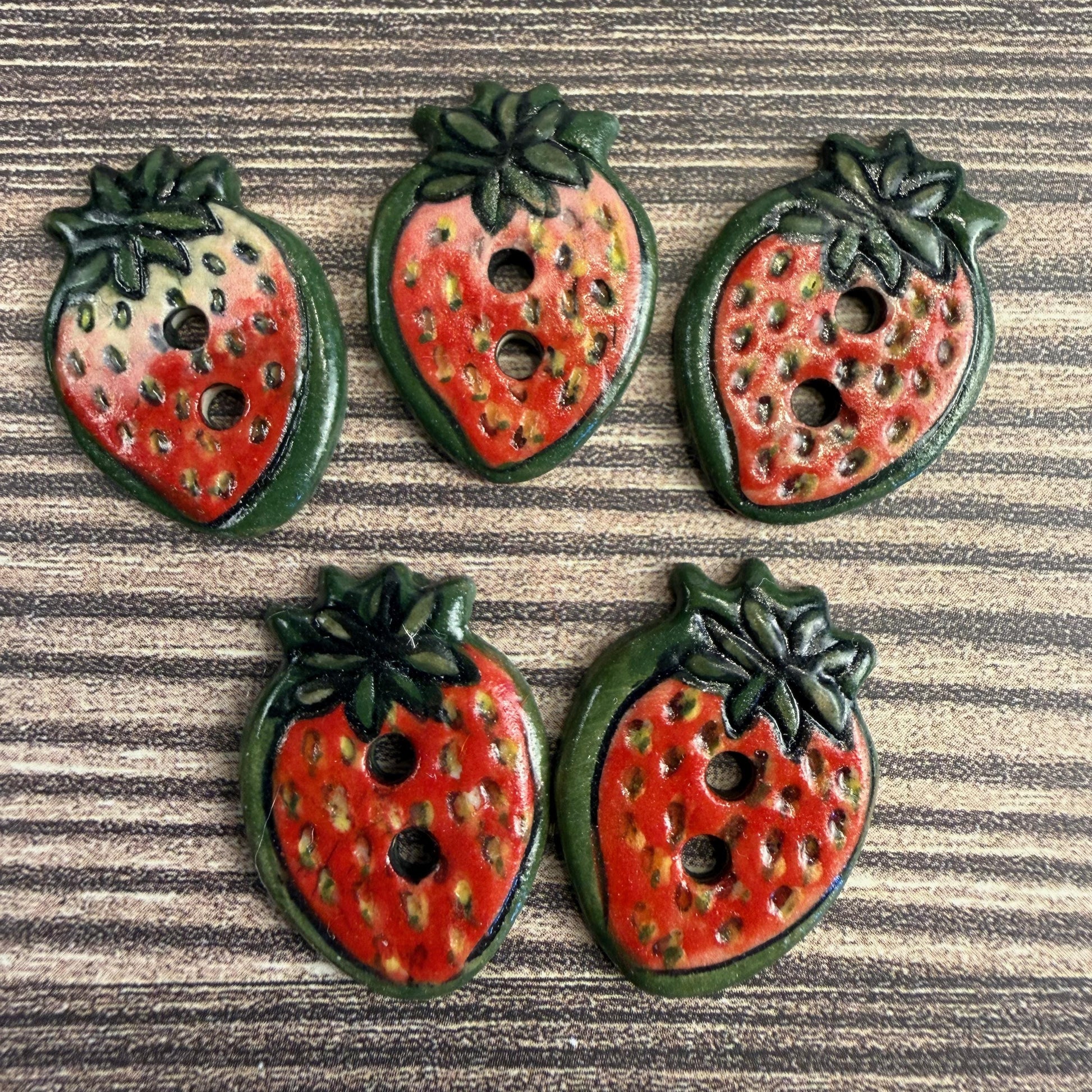 Set of 5 Small Strawberry Season Ceramic Buttons