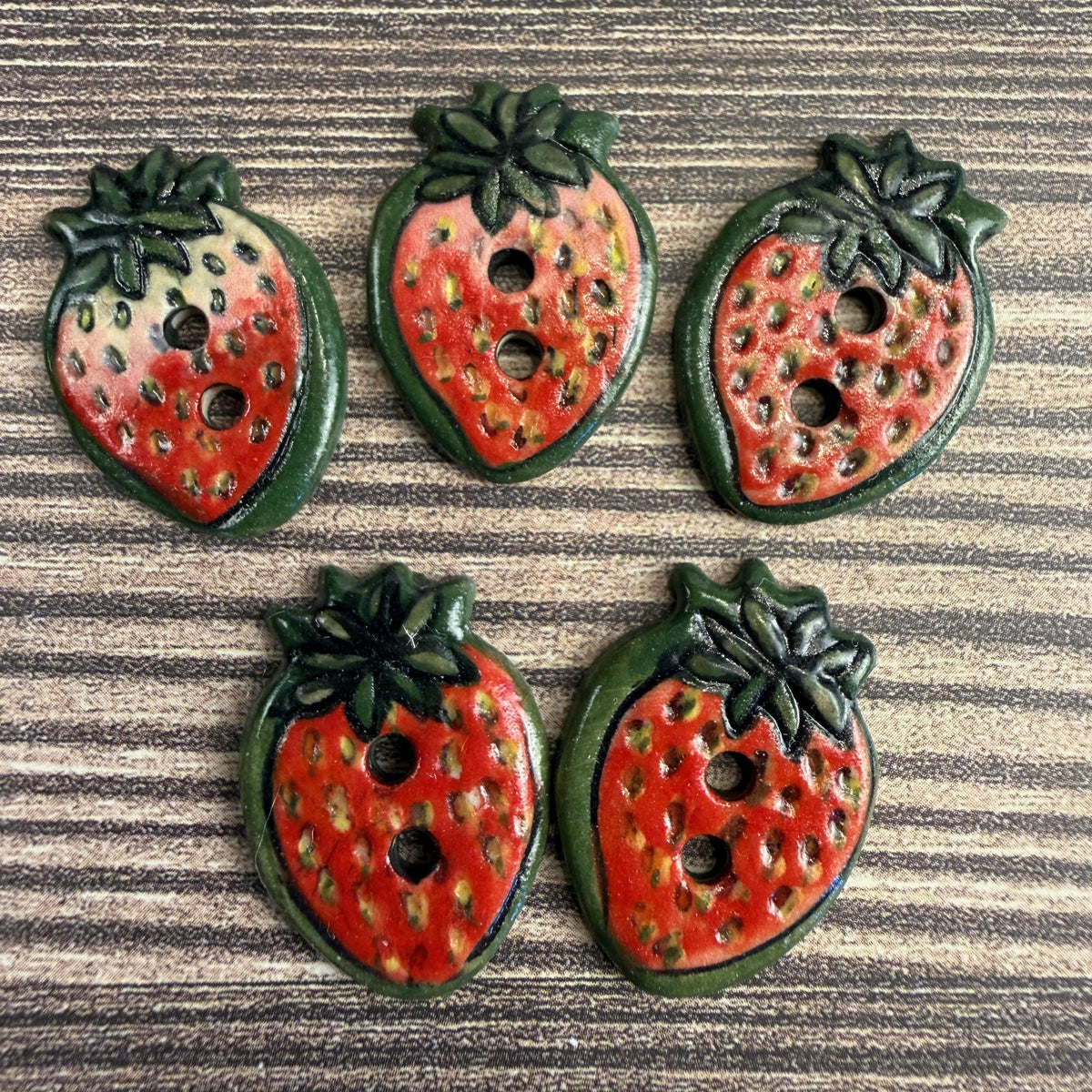 Set of 5 Small Strawberry Season Ceramic Buttons