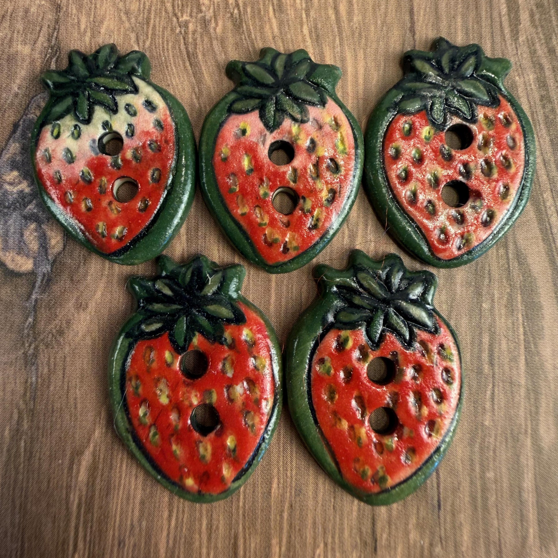 Set of 5 Small Strawberry Season Ceramic Buttons