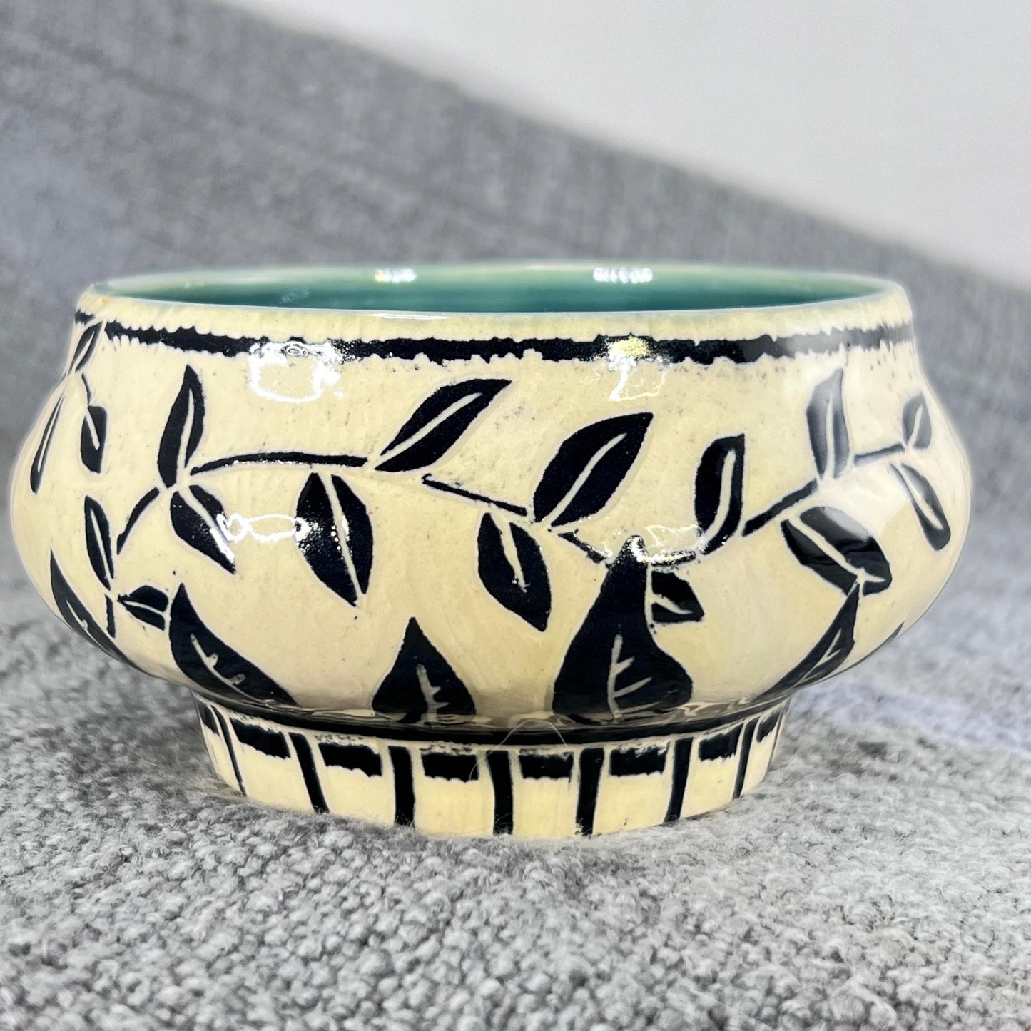 Small Decorative Sgraffito Bowl with Blue Liner Glaze