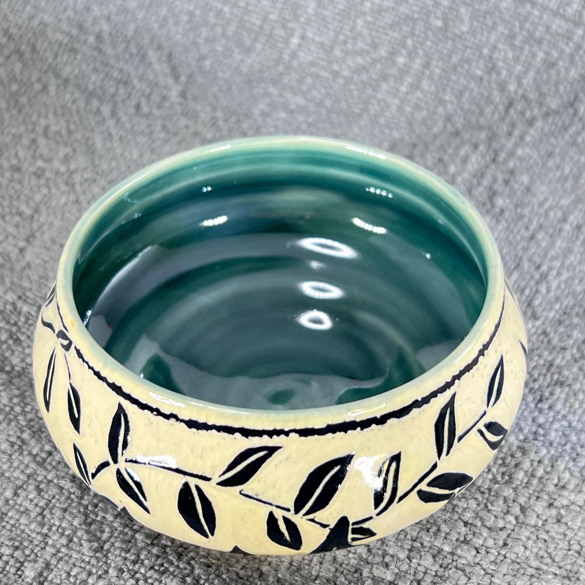 Small Decorative Sgraffito Bowl with Blue Liner Glaze