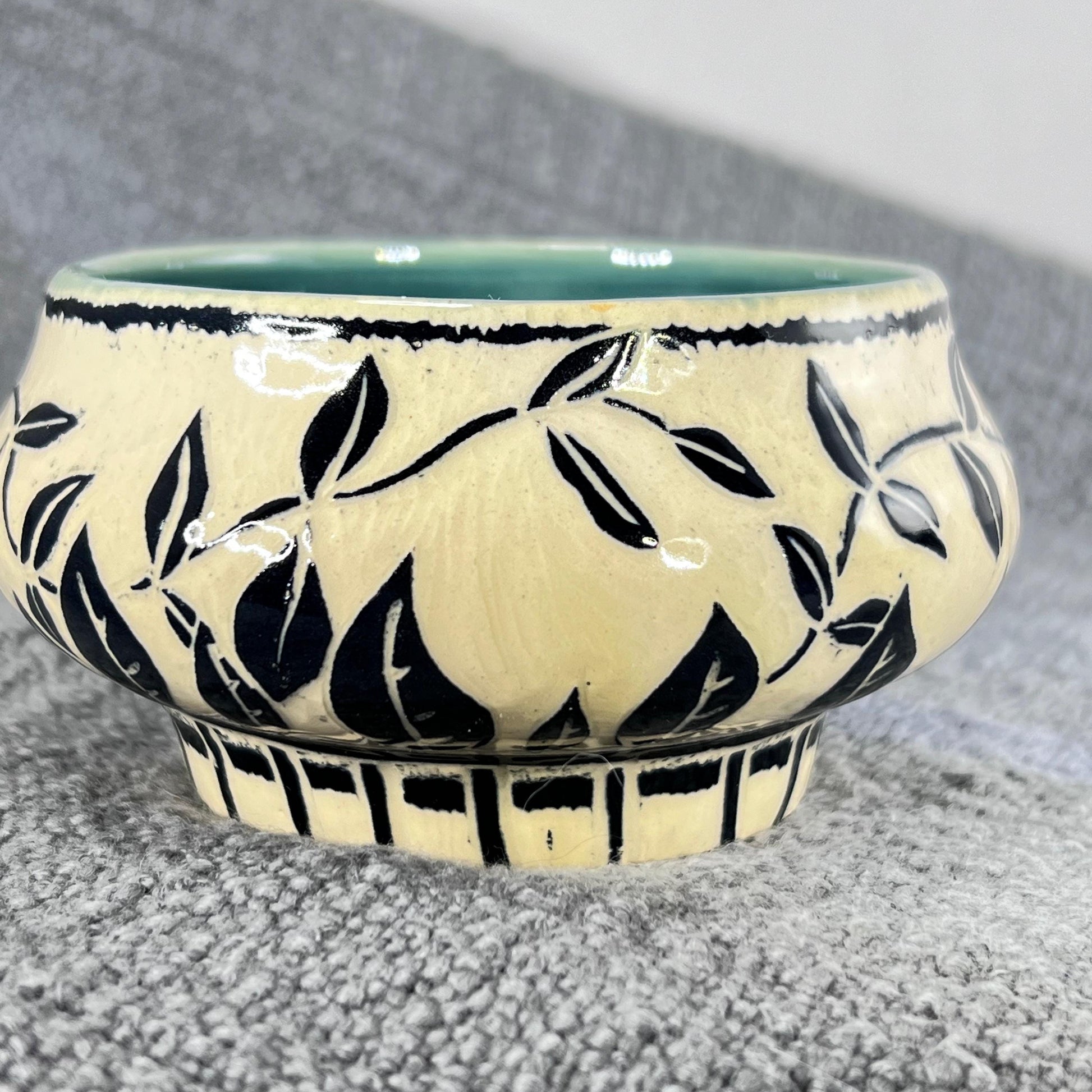 Small Decorative Sgraffito Bowl with Blue Liner Glaze