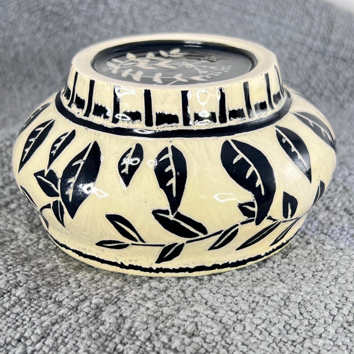 Small Decorative Sgraffito Bowl with Blue Liner Glaze