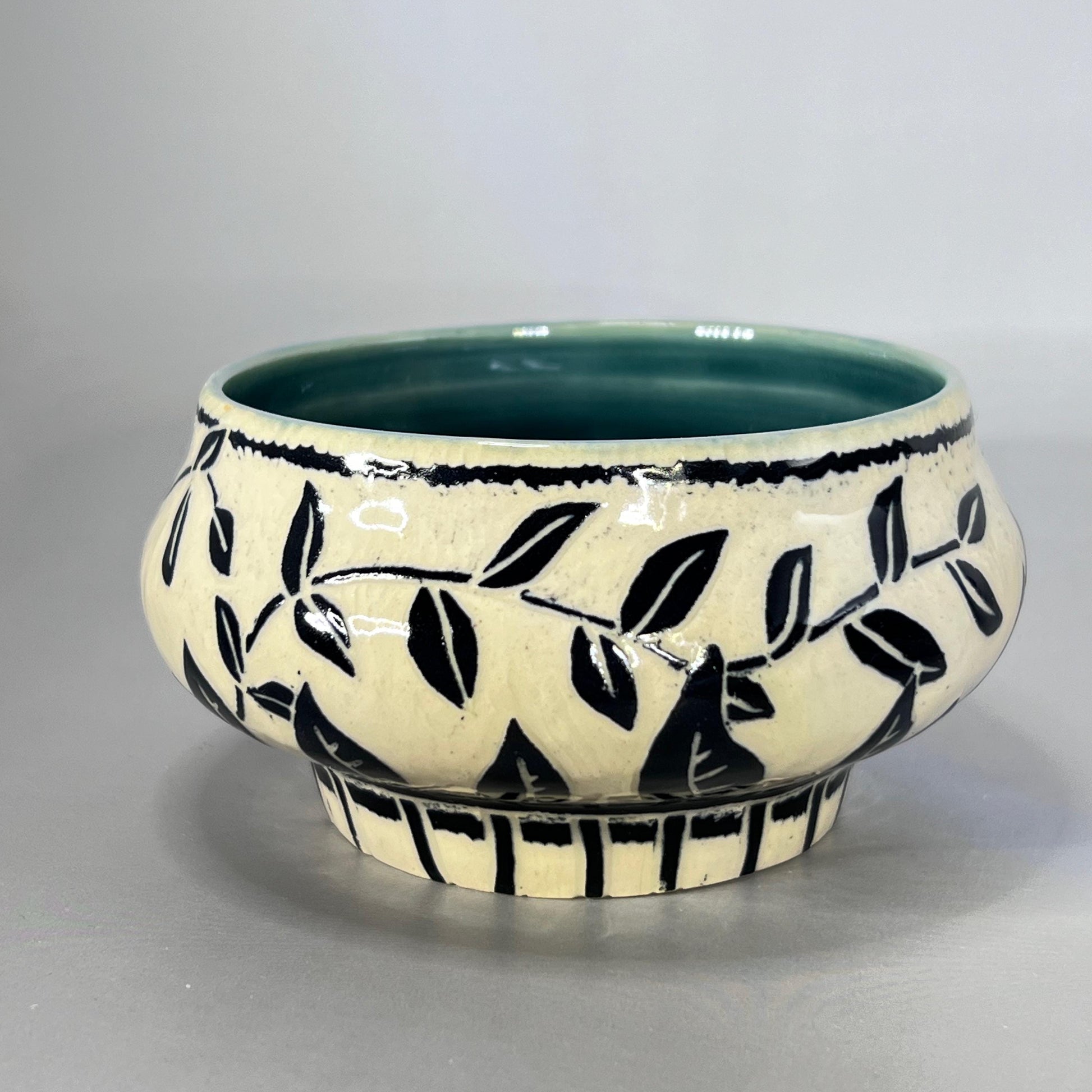 Small Decorative Sgraffito Bowl with Blue Liner Glaze