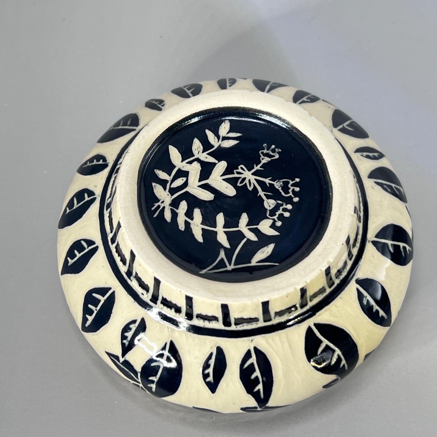 Small Decorative Sgraffito Bowl with Blue Liner Glaze