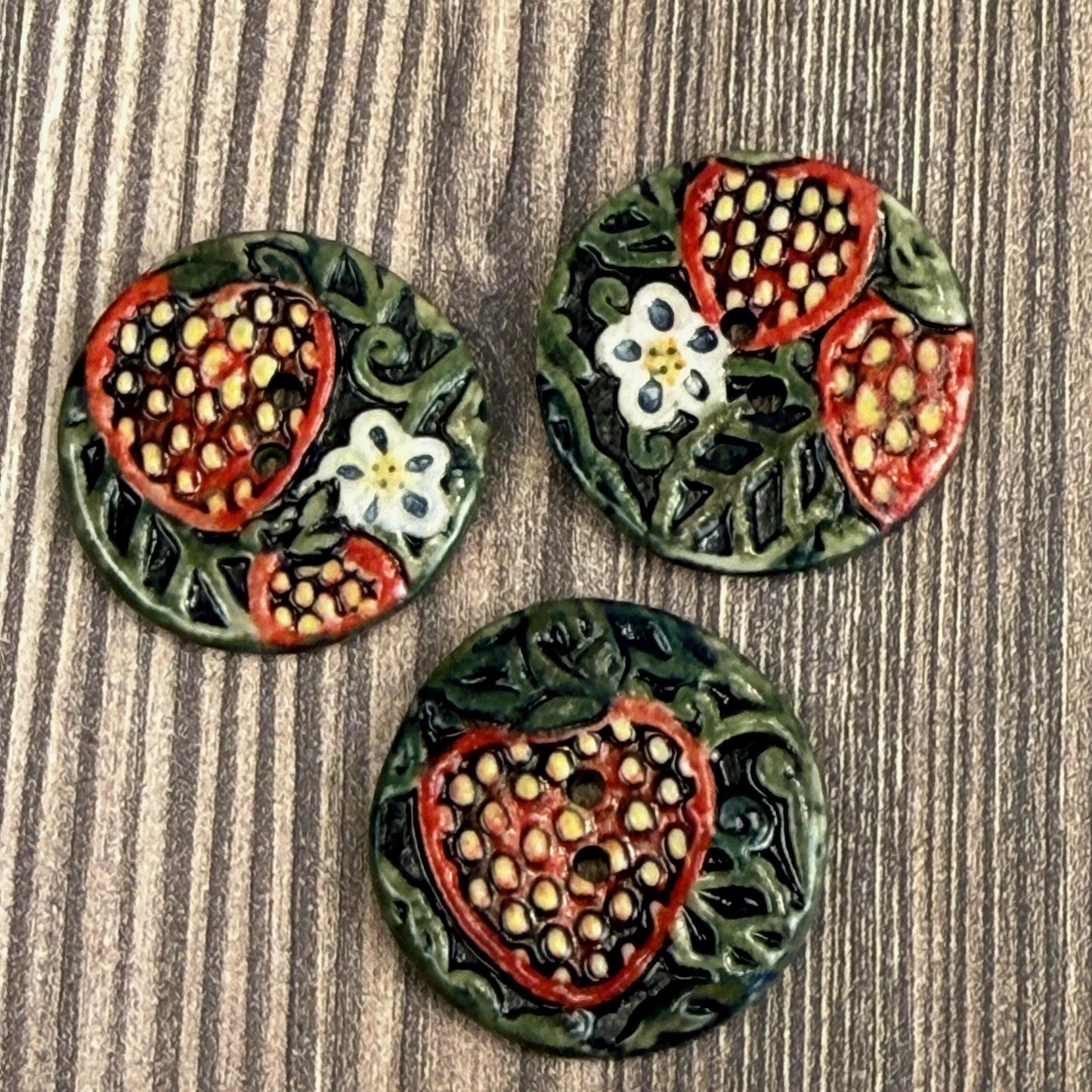 Goblin Core Strawberry Patch Round Ceramic Buttons
