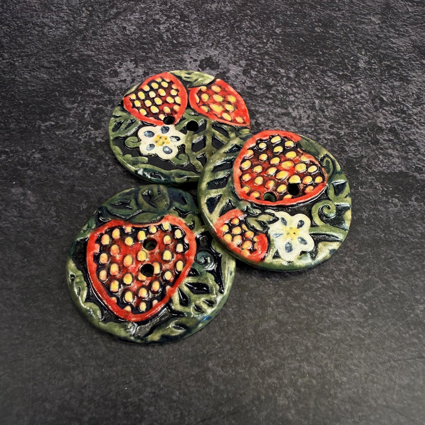 Goblin Core Strawberry Patch Round Ceramic Buttons