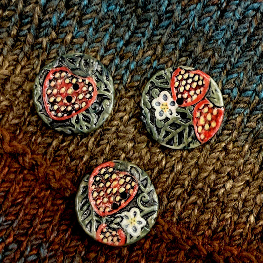 Goblin Core Strawberry Patch Round Ceramic Buttons